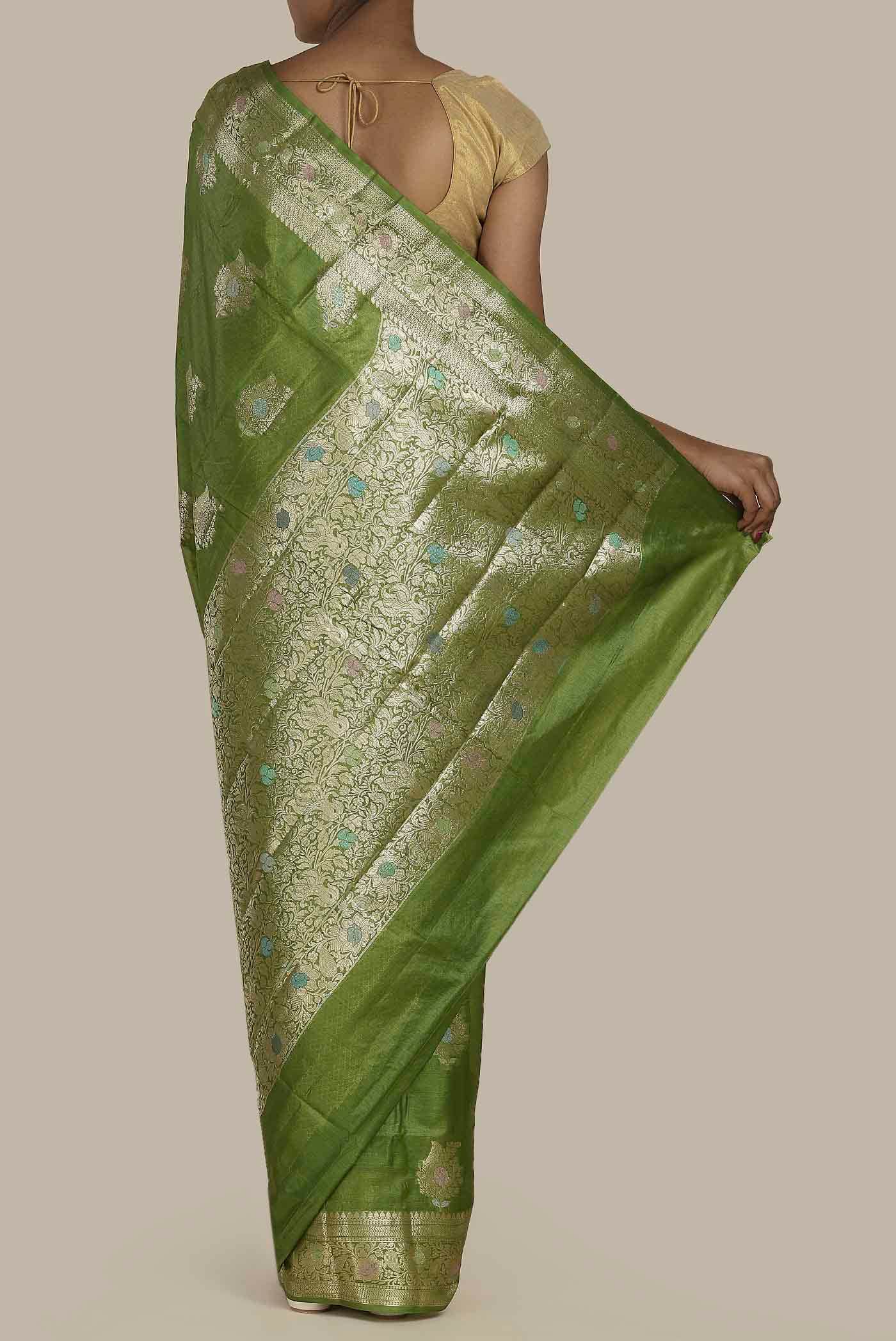 Green Banarasi Tussar Silk Saree