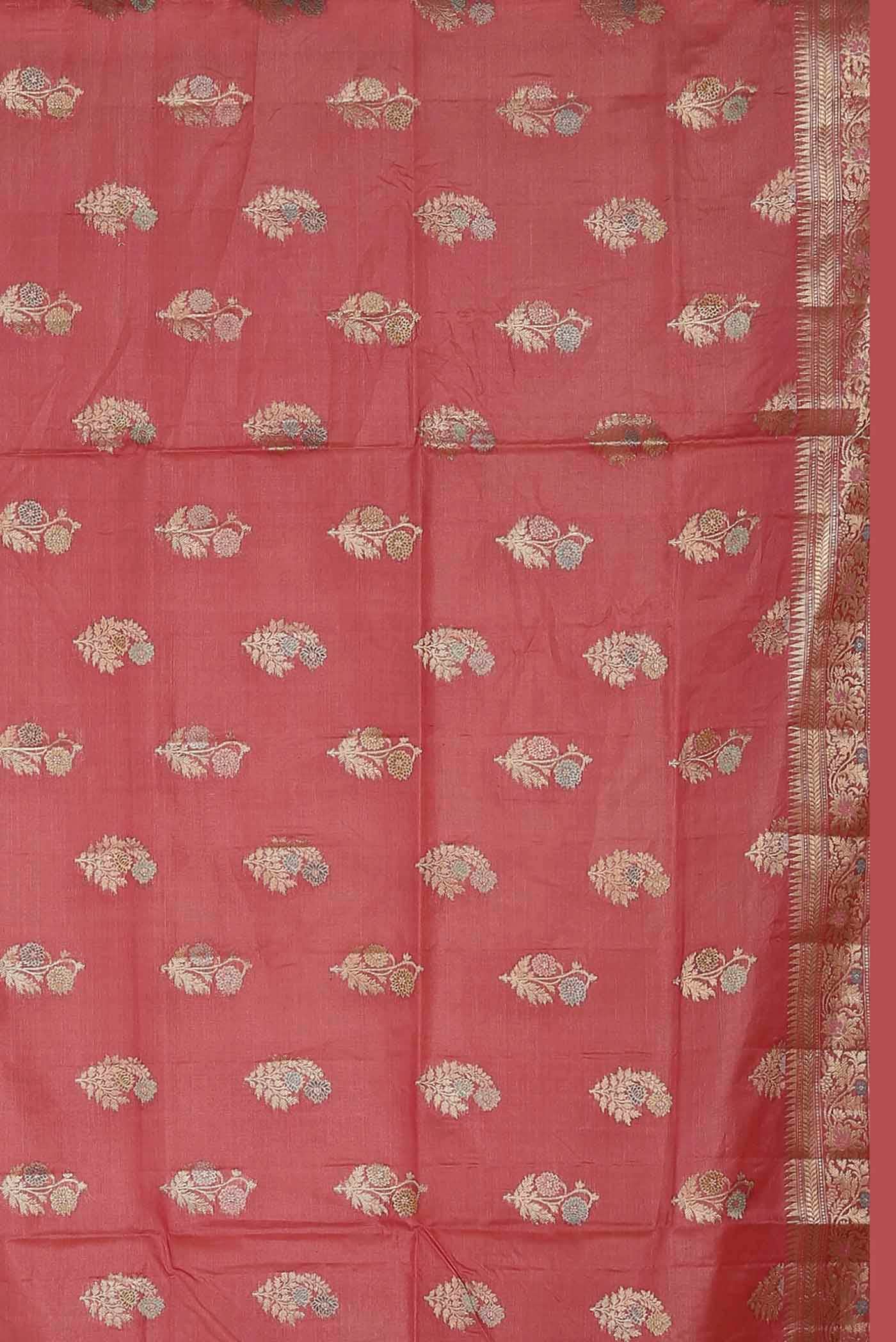Coral Banarasi Tussar Silk Saree