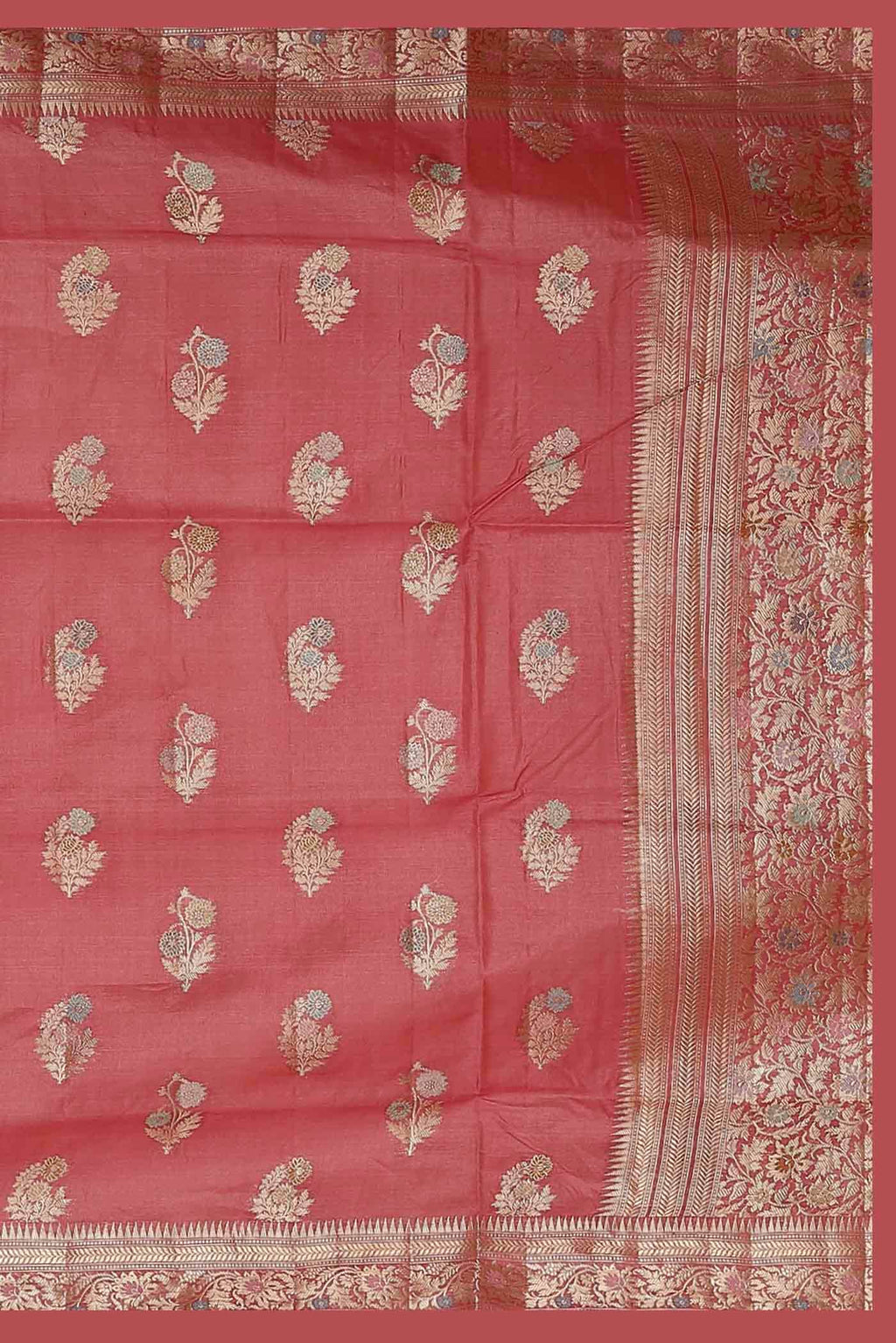 Coral Banarasi Tussar Silk Saree