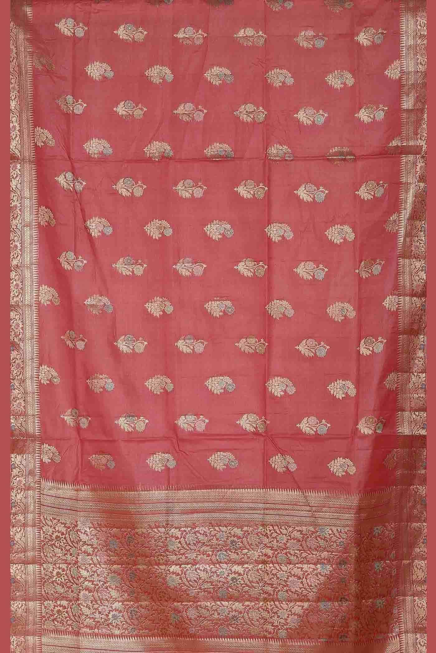 Coral Banarasi Tussar Silk Saree
