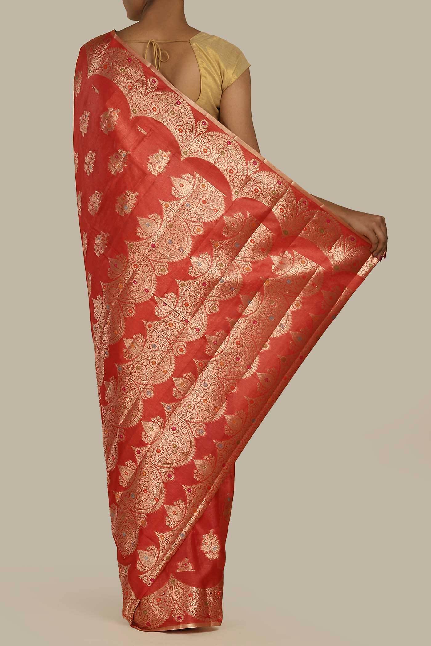 Red Banarasi Tussar Silk Saree