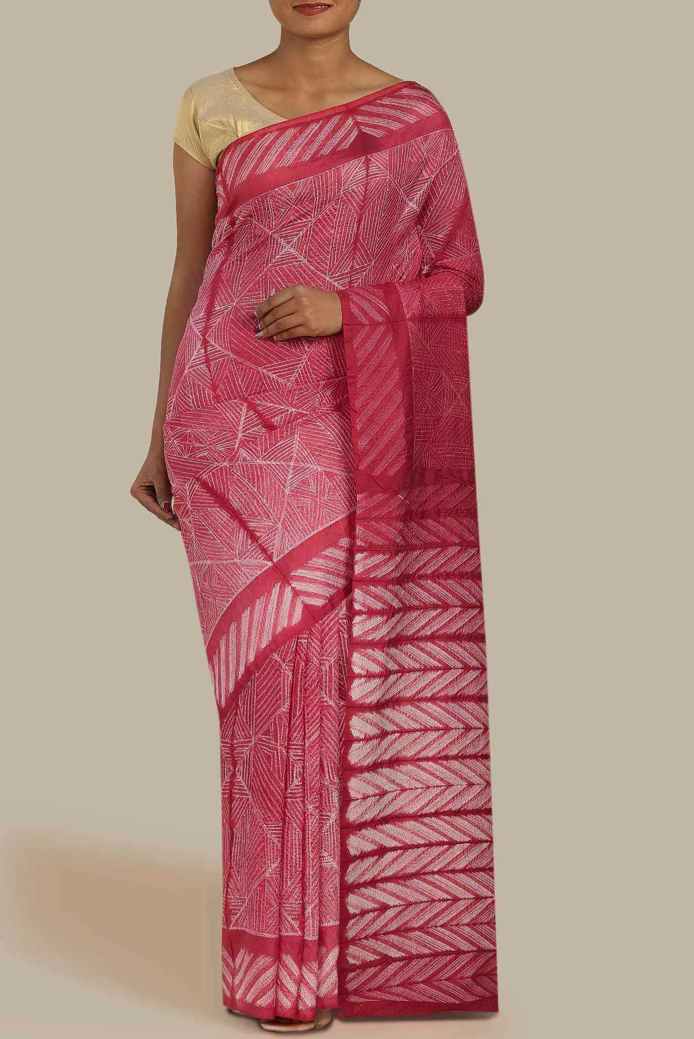 Pink Tussar Silk Saree