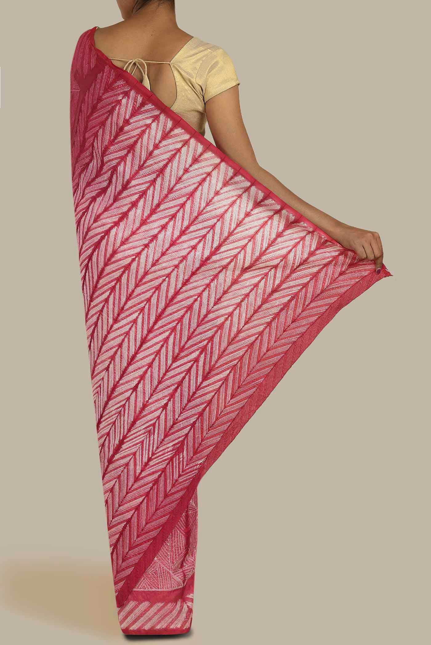 Pink Tussar Silk Saree