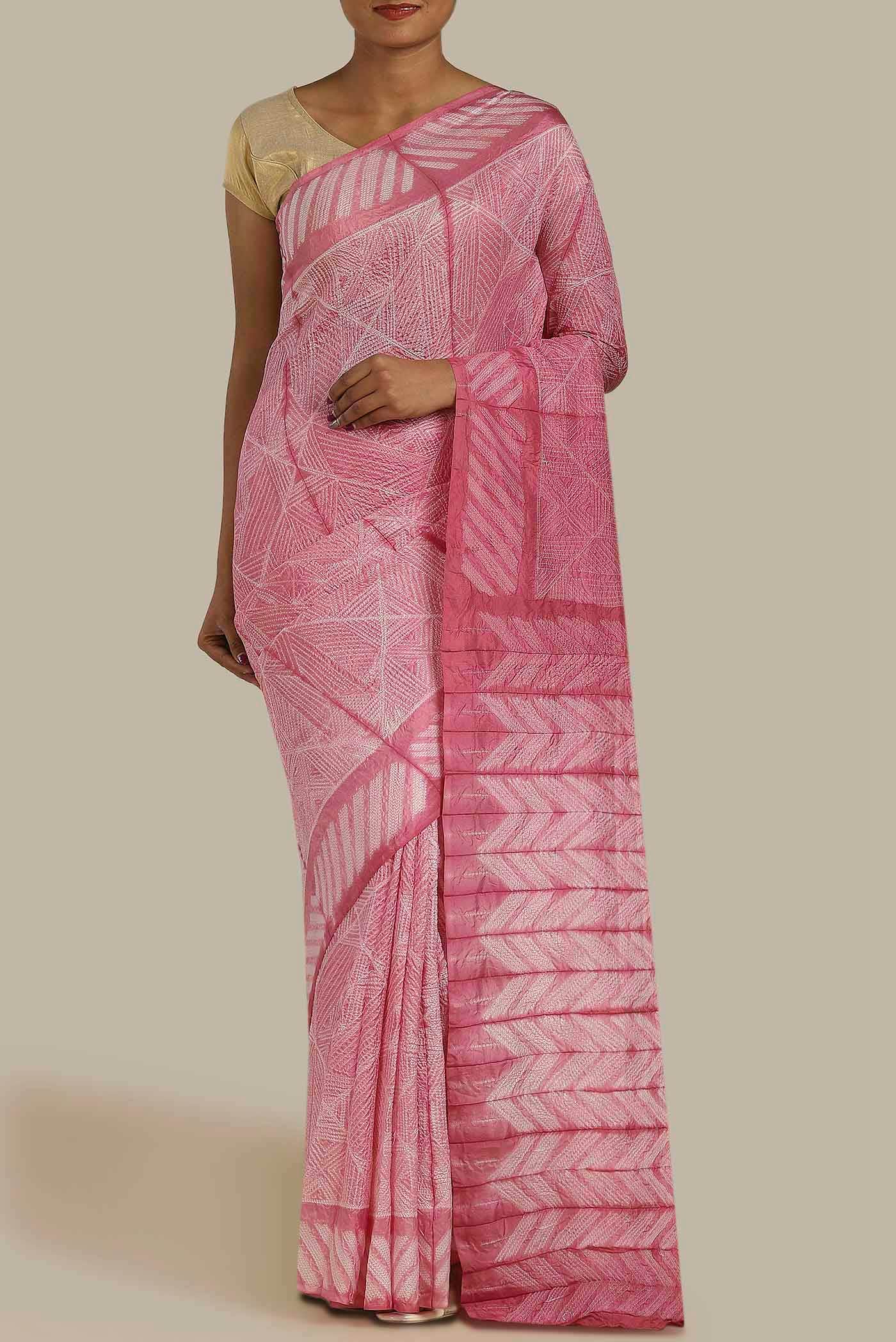 Pink Tussar Silk Saree