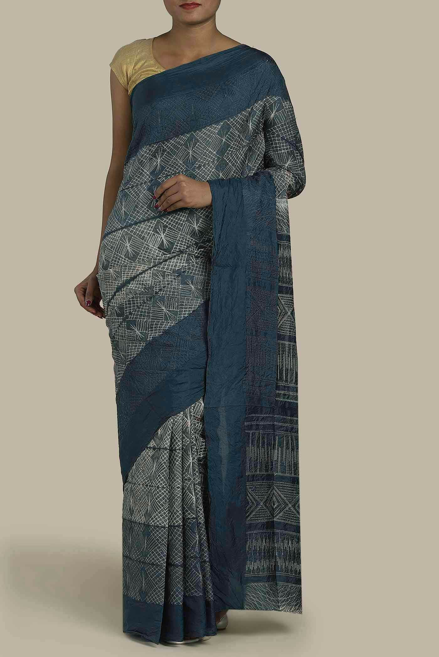 Grey Bhagalpuri Tussar Silk Saree