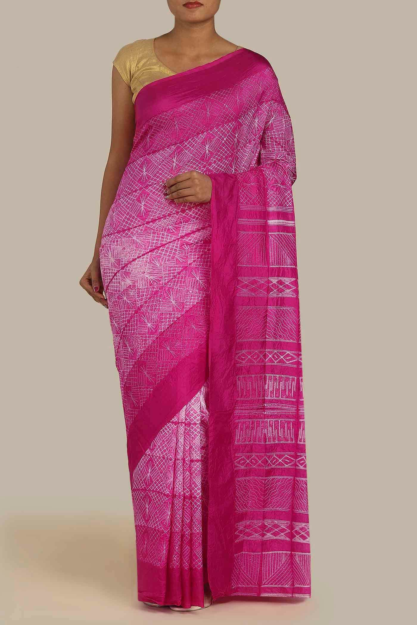 Pink Bhagalpuri Tussar Silk Saree