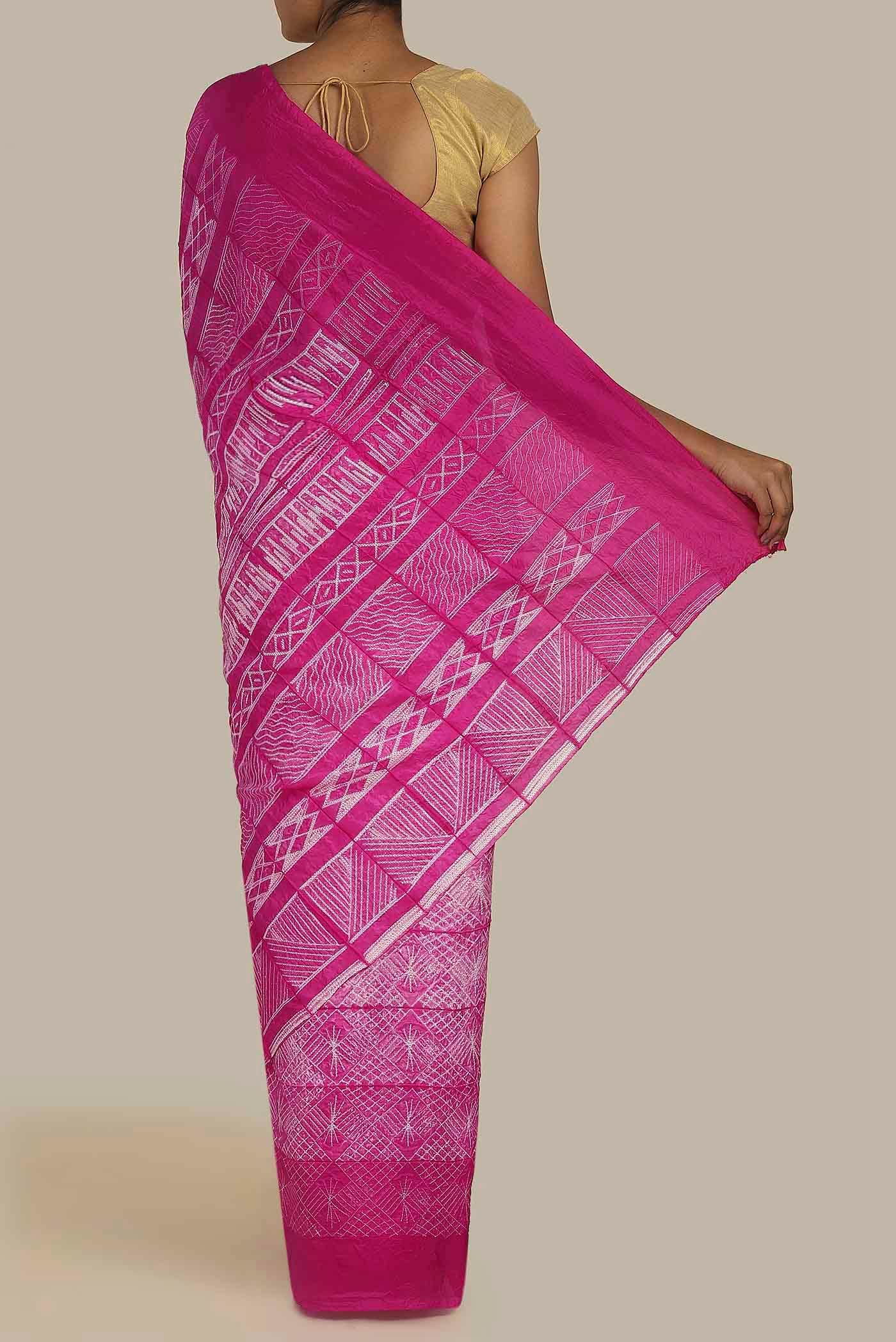 Pink Bhagalpuri Tussar Silk Saree