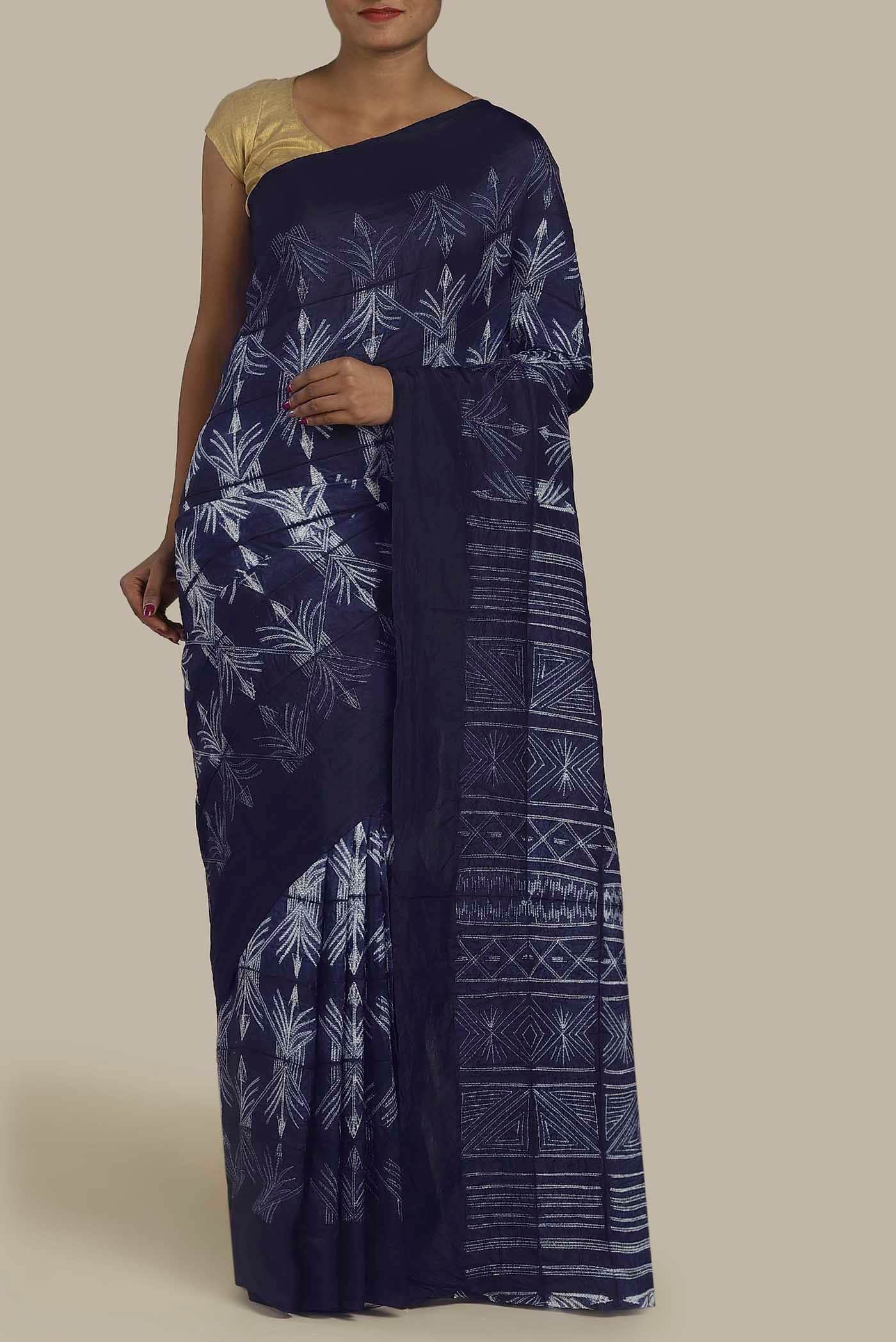 Navy Blue Bhagalpuri Tussar Silk Saree