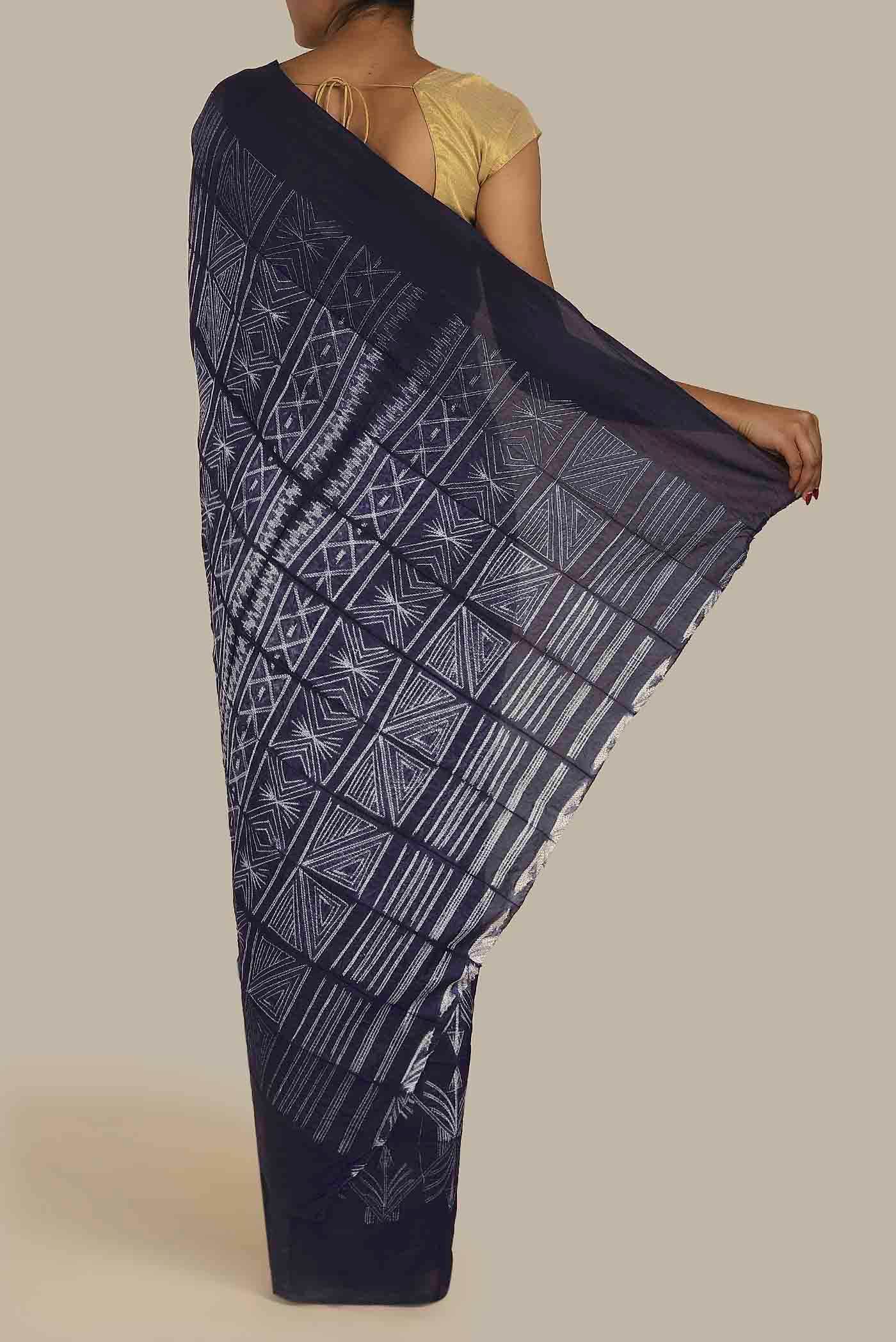 Navy Blue Bhagalpuri Tussar Silk Saree