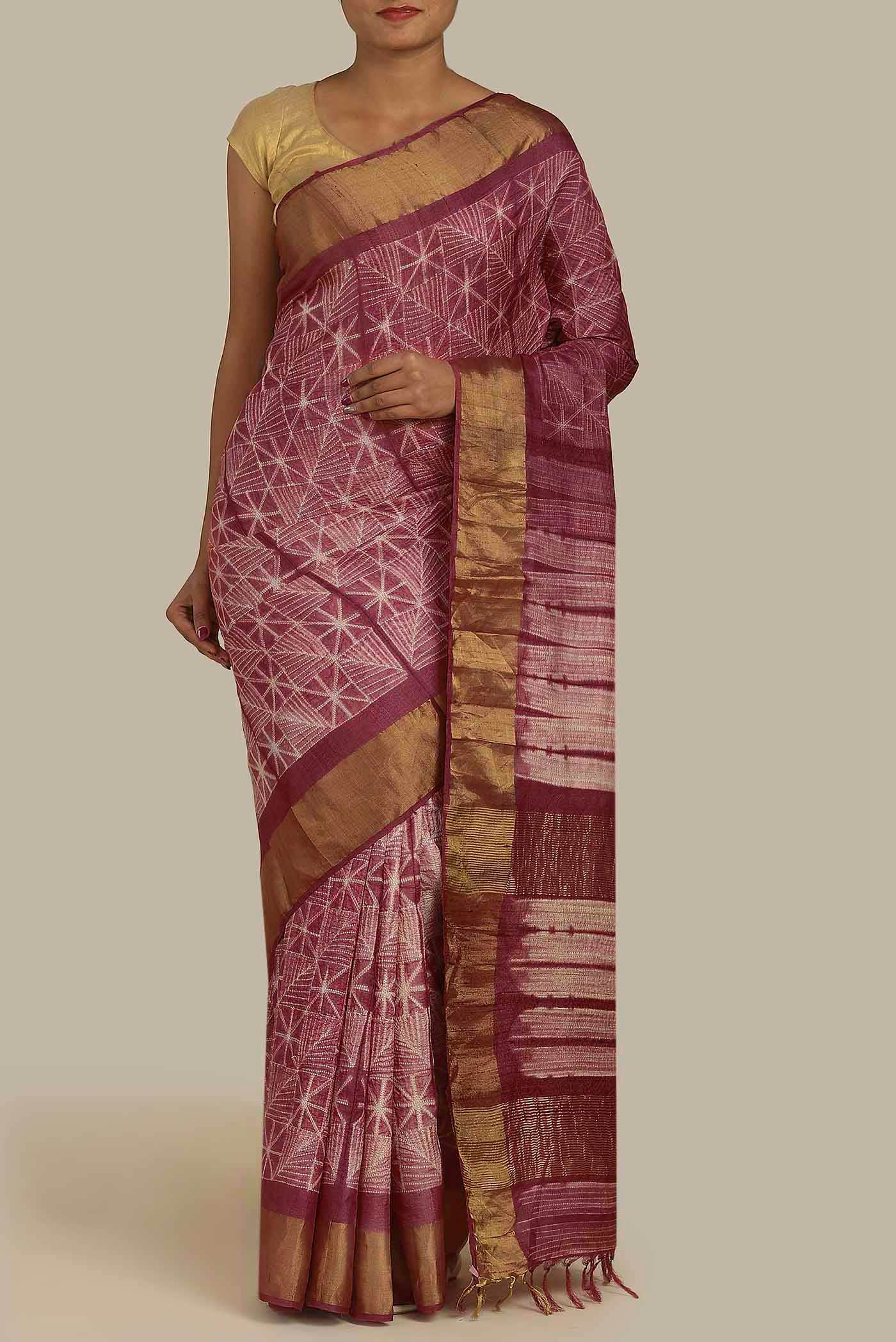 Mauve Bhagalpuri Tussar Silk Saree