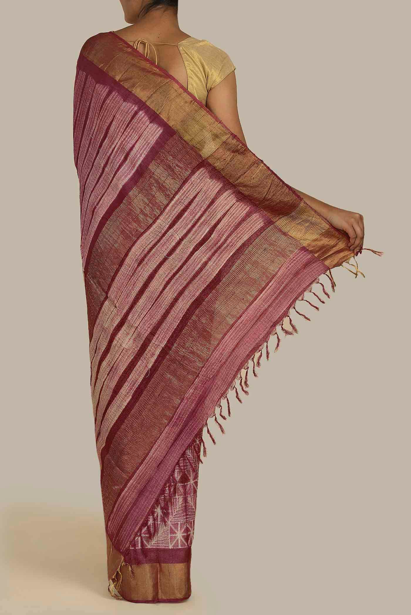 Mauve Bhagalpuri Tussar Silk Saree