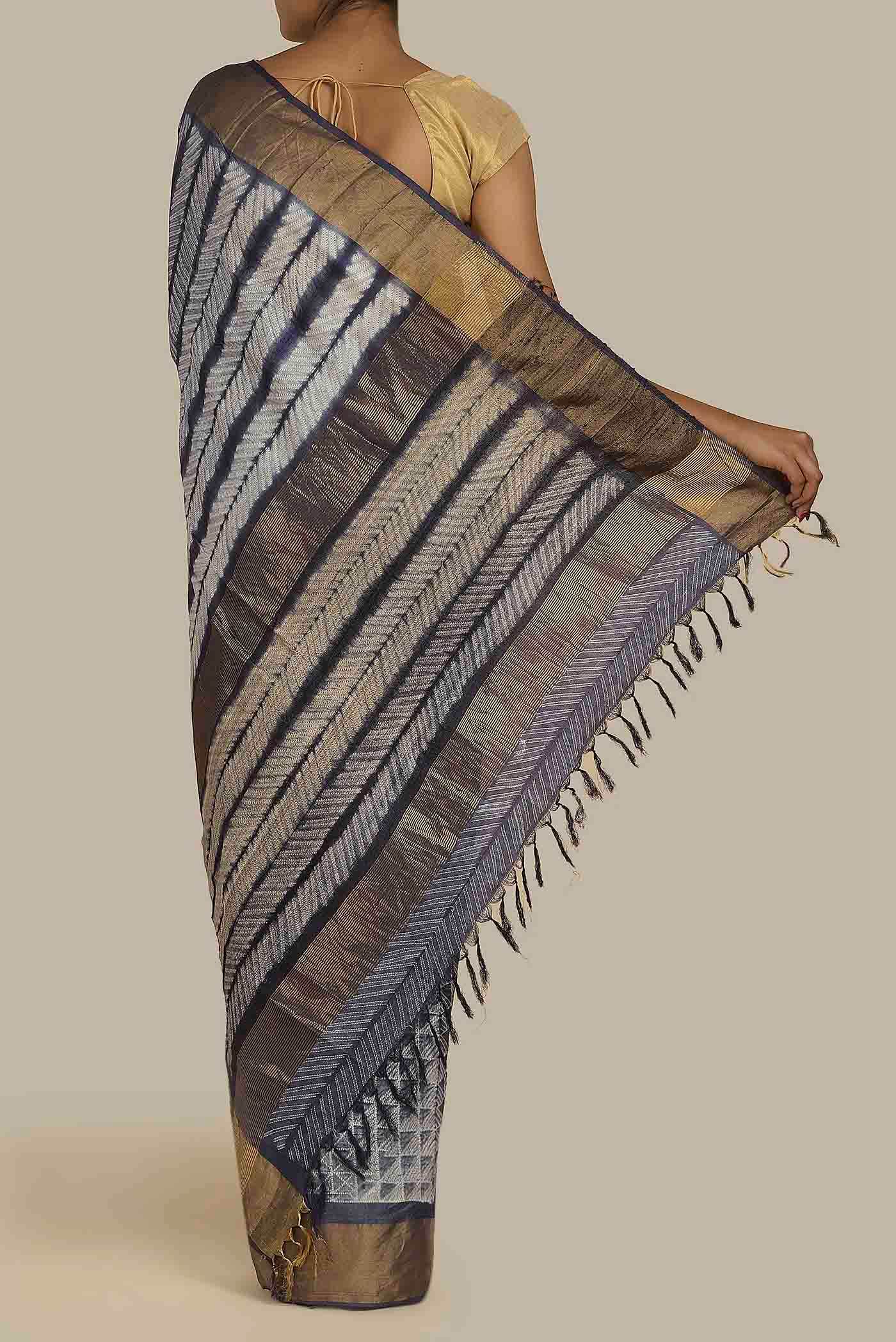 Grey Bhagalpuri Tussar Silk Saree