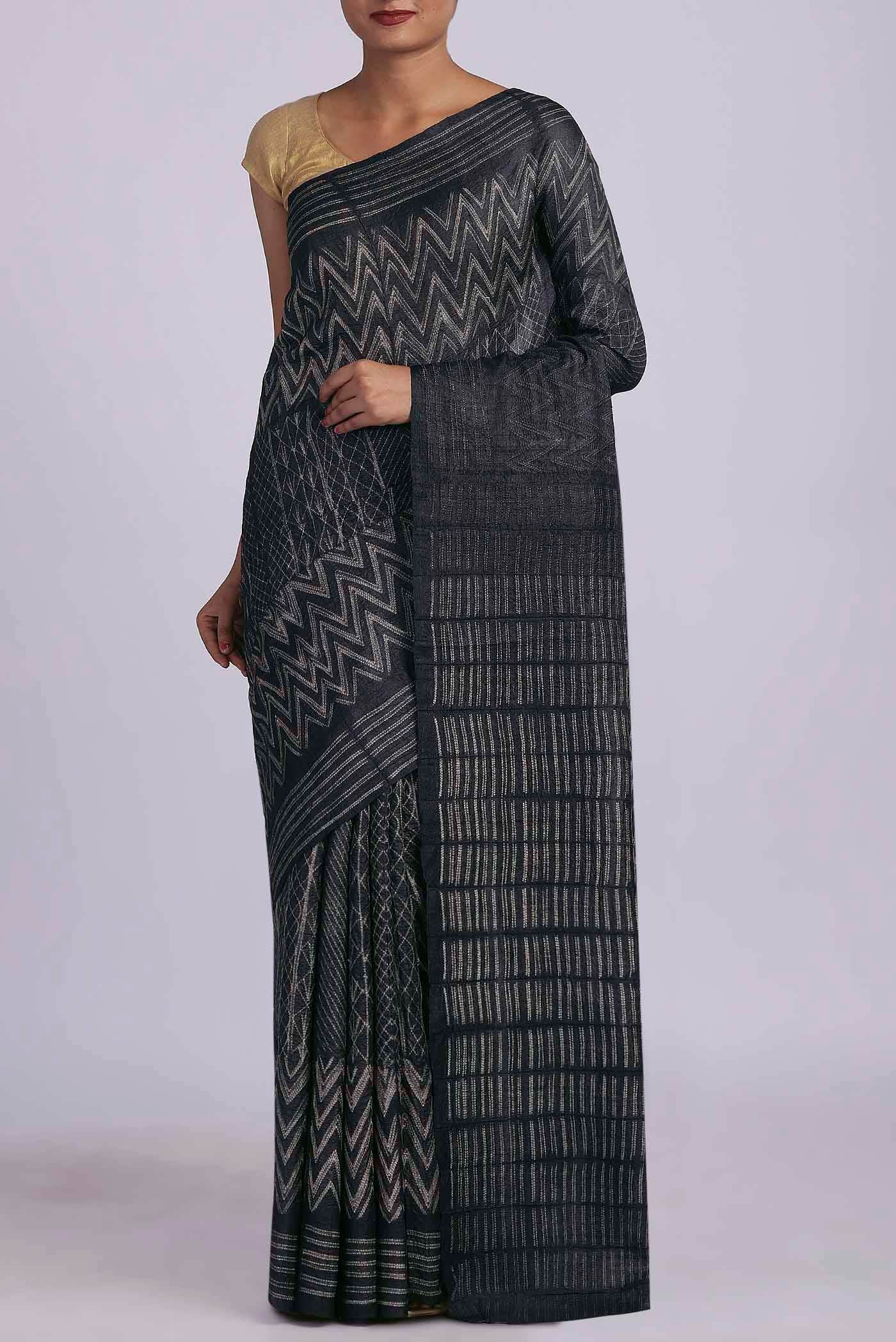 Black Tussar Silk Saree