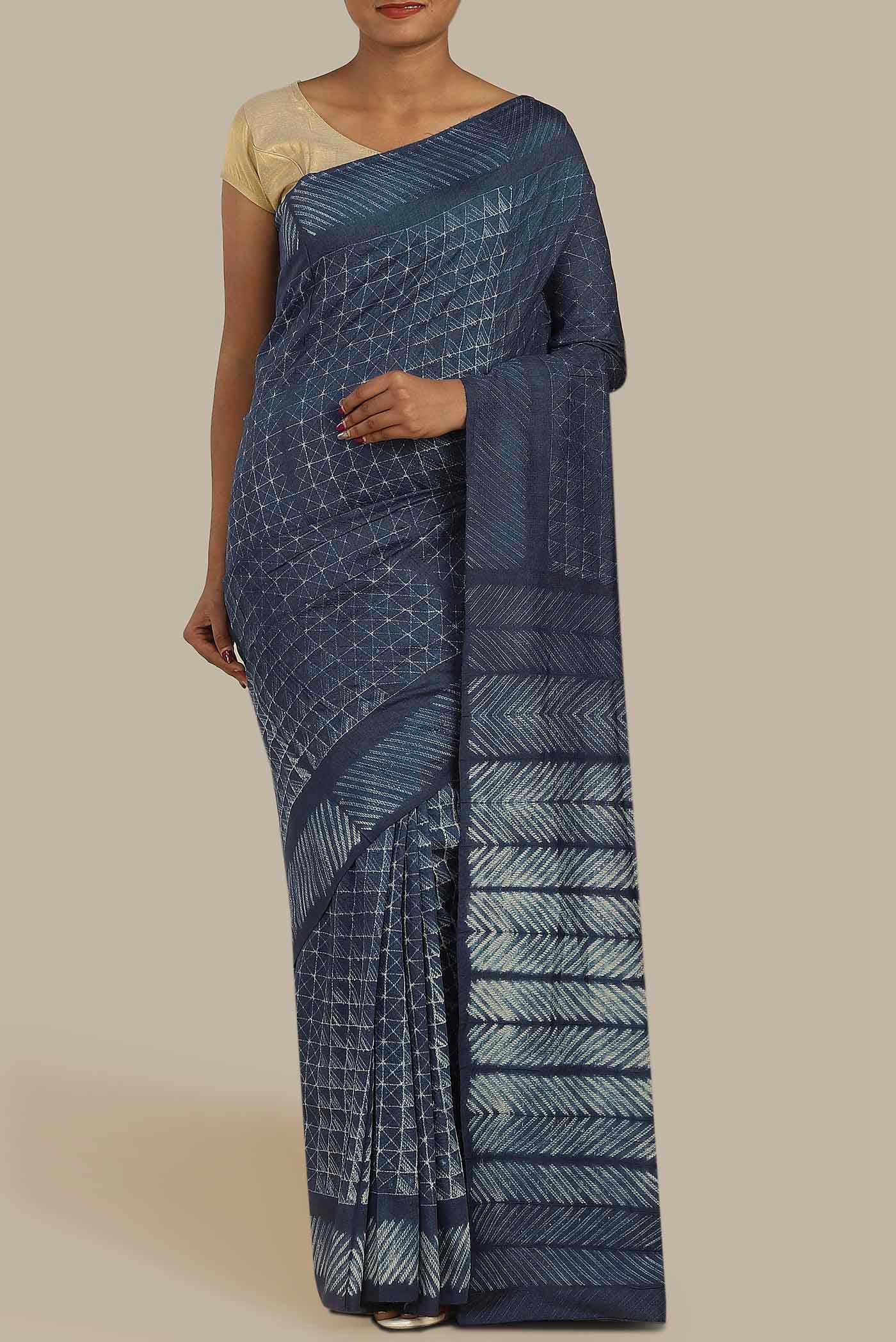 Blue Chanderi Silk Cotton Saree