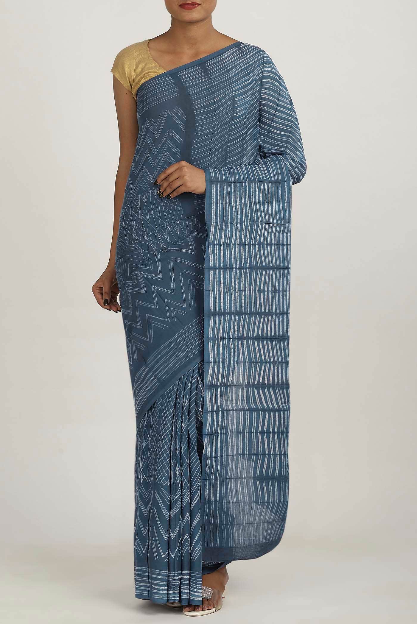 Blue Chanderi Silk Cotton Saree