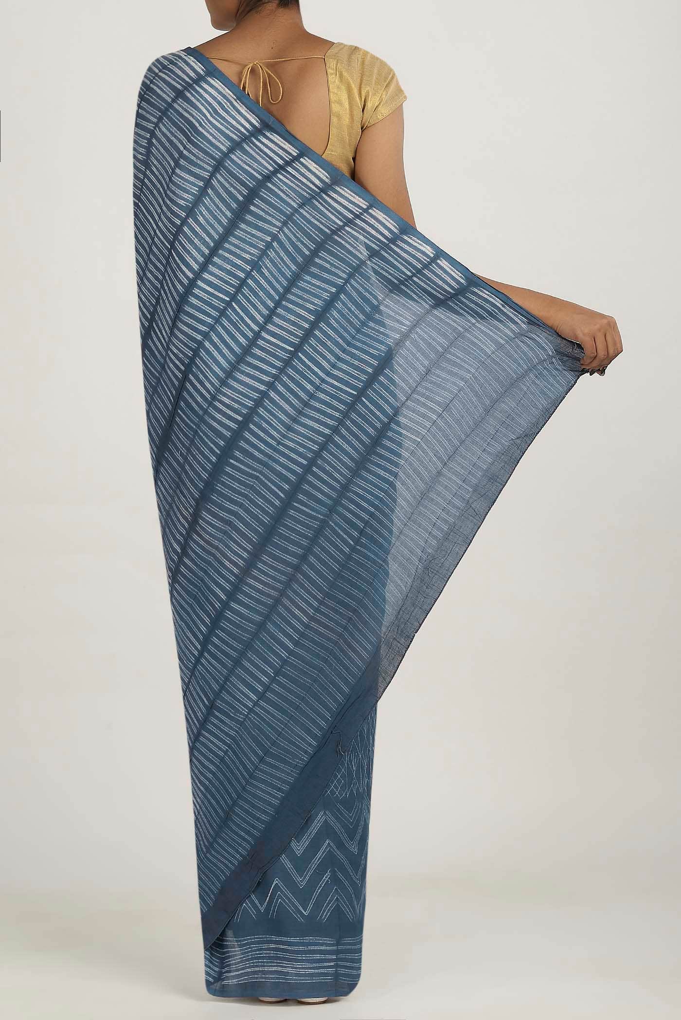 Blue Chanderi Silk Cotton Saree