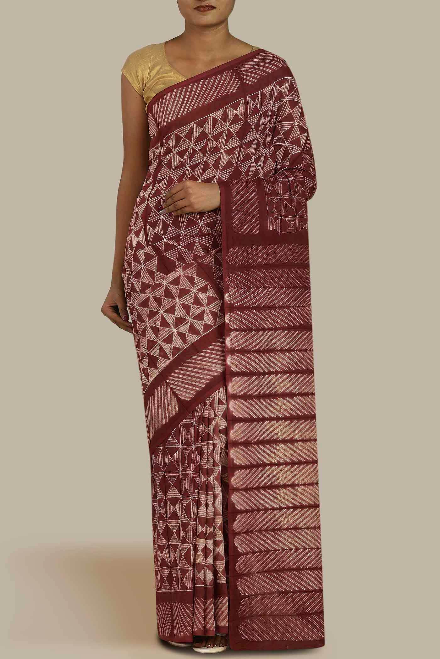 Brown Chanderi Silk Cotton Saree