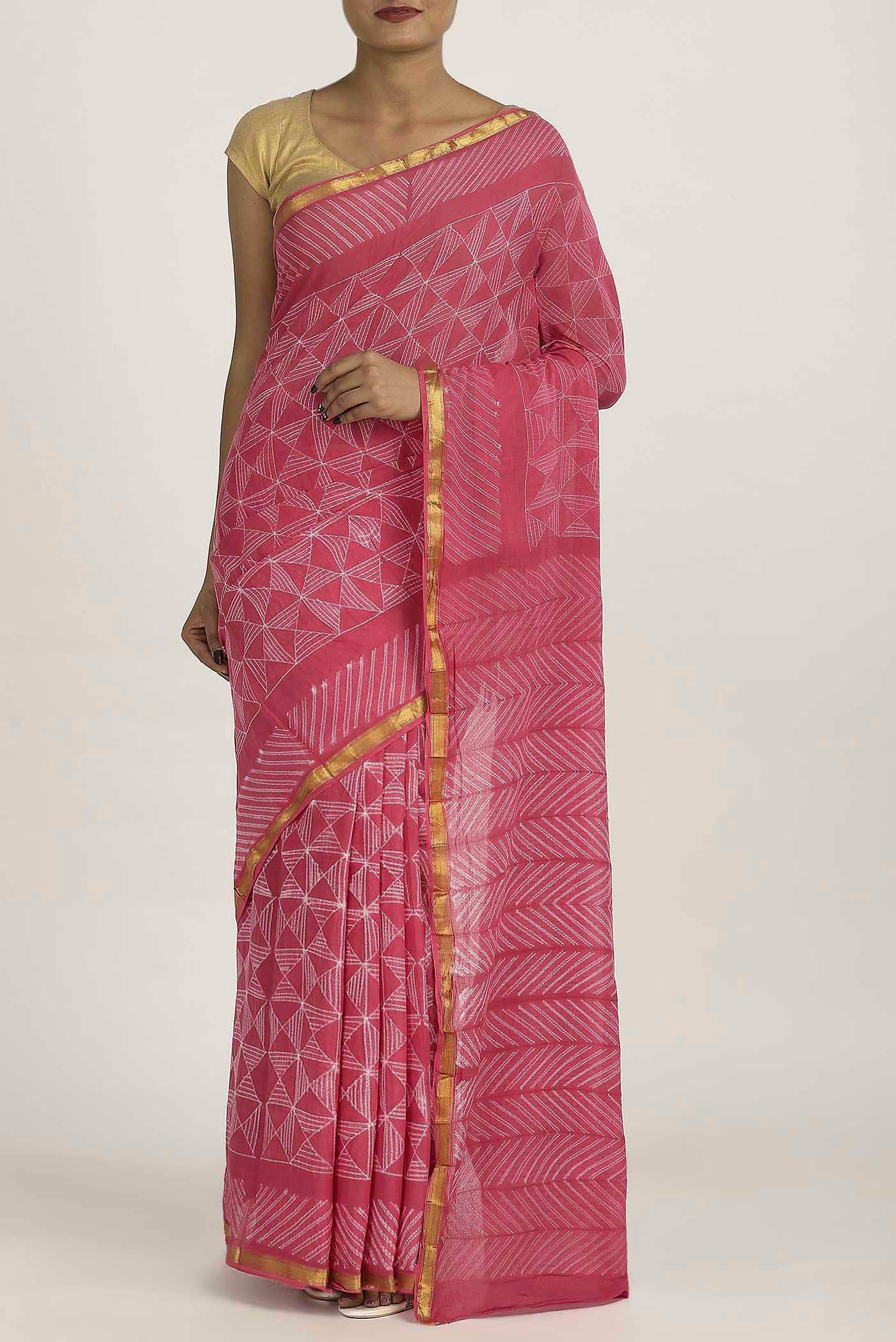 Pink Chanderi Silk Cotton Saree