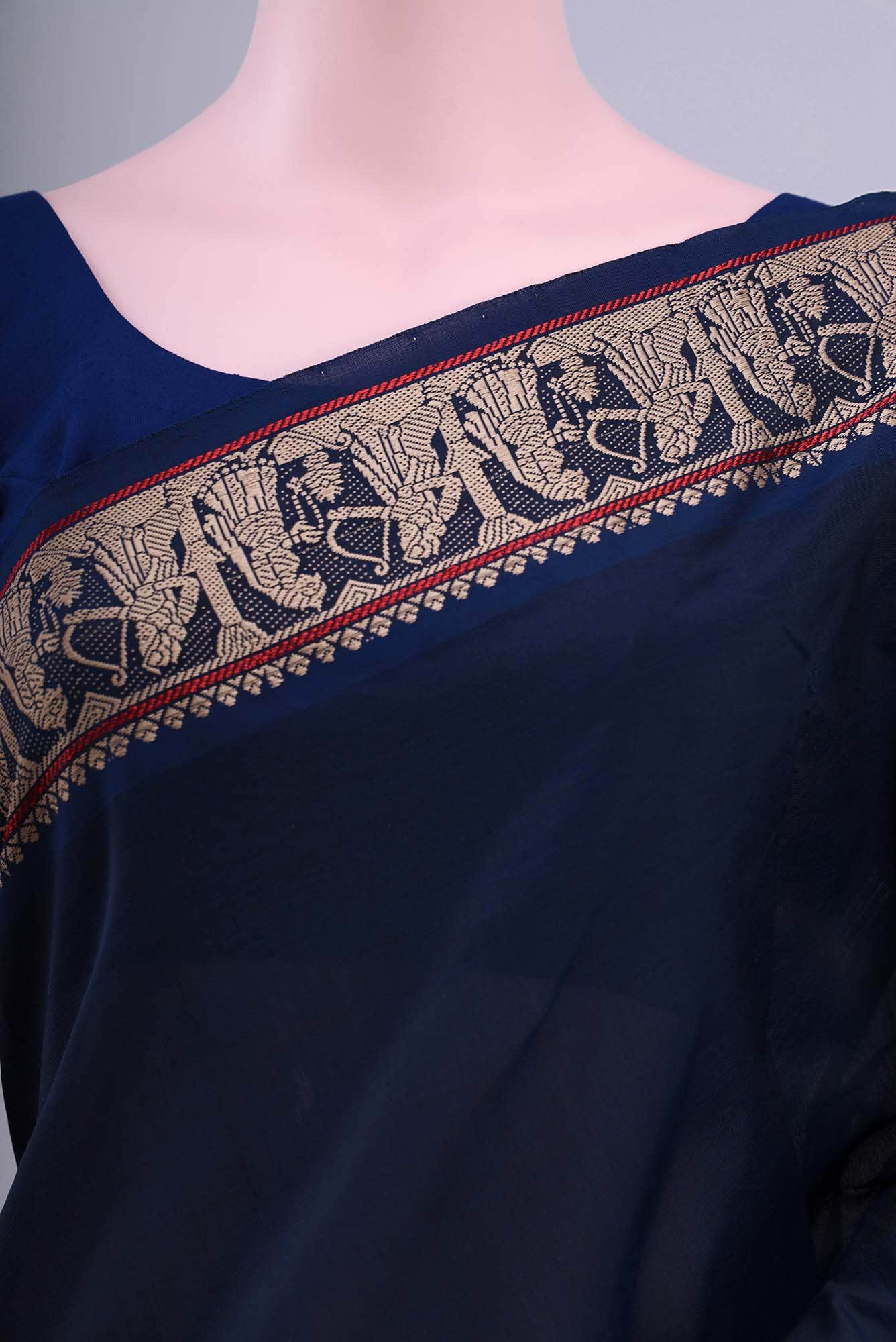 Blue Blended Cotton Saree