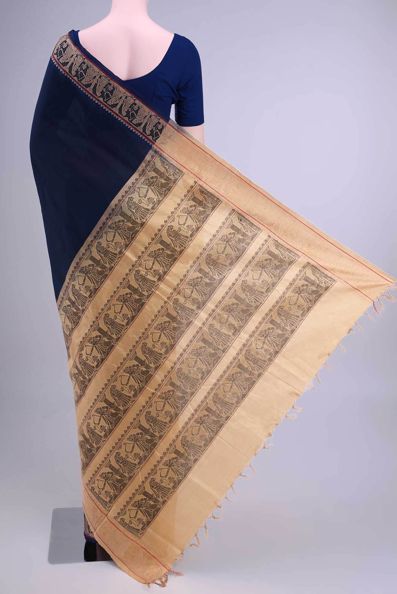 Blue Blended Cotton Saree