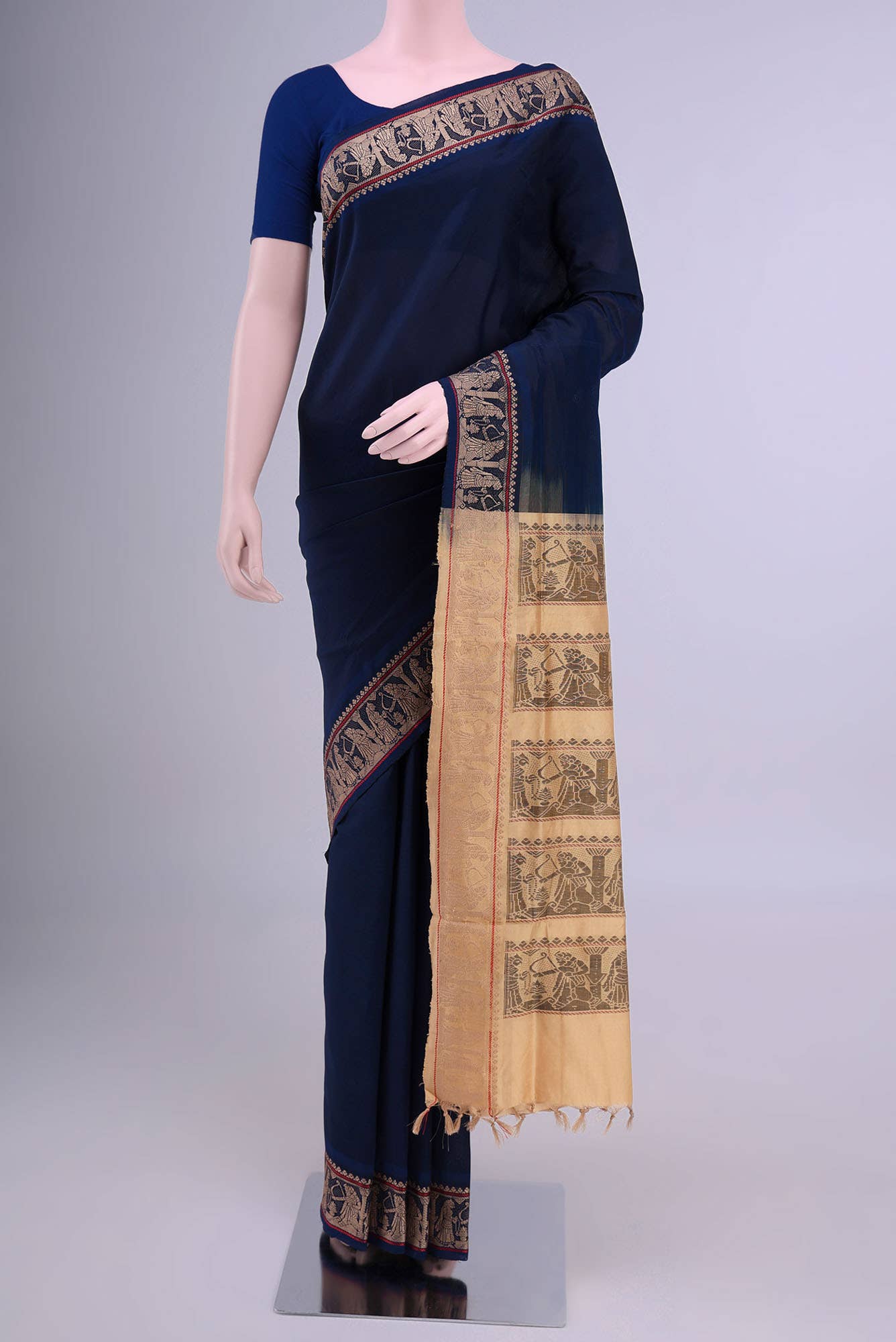 Blue Blended Cotton Saree