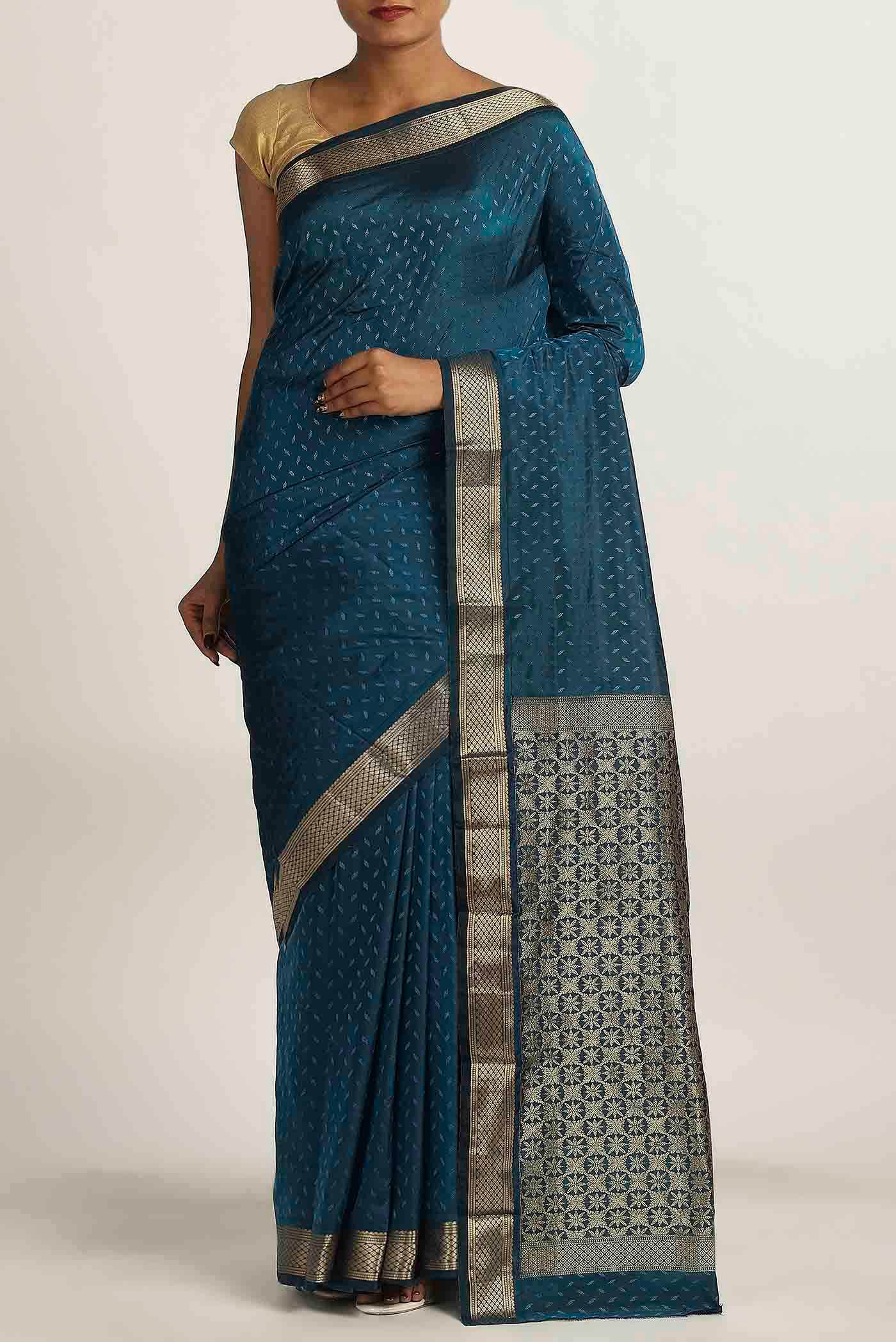 Blue Blended Bangalore Silk Saree