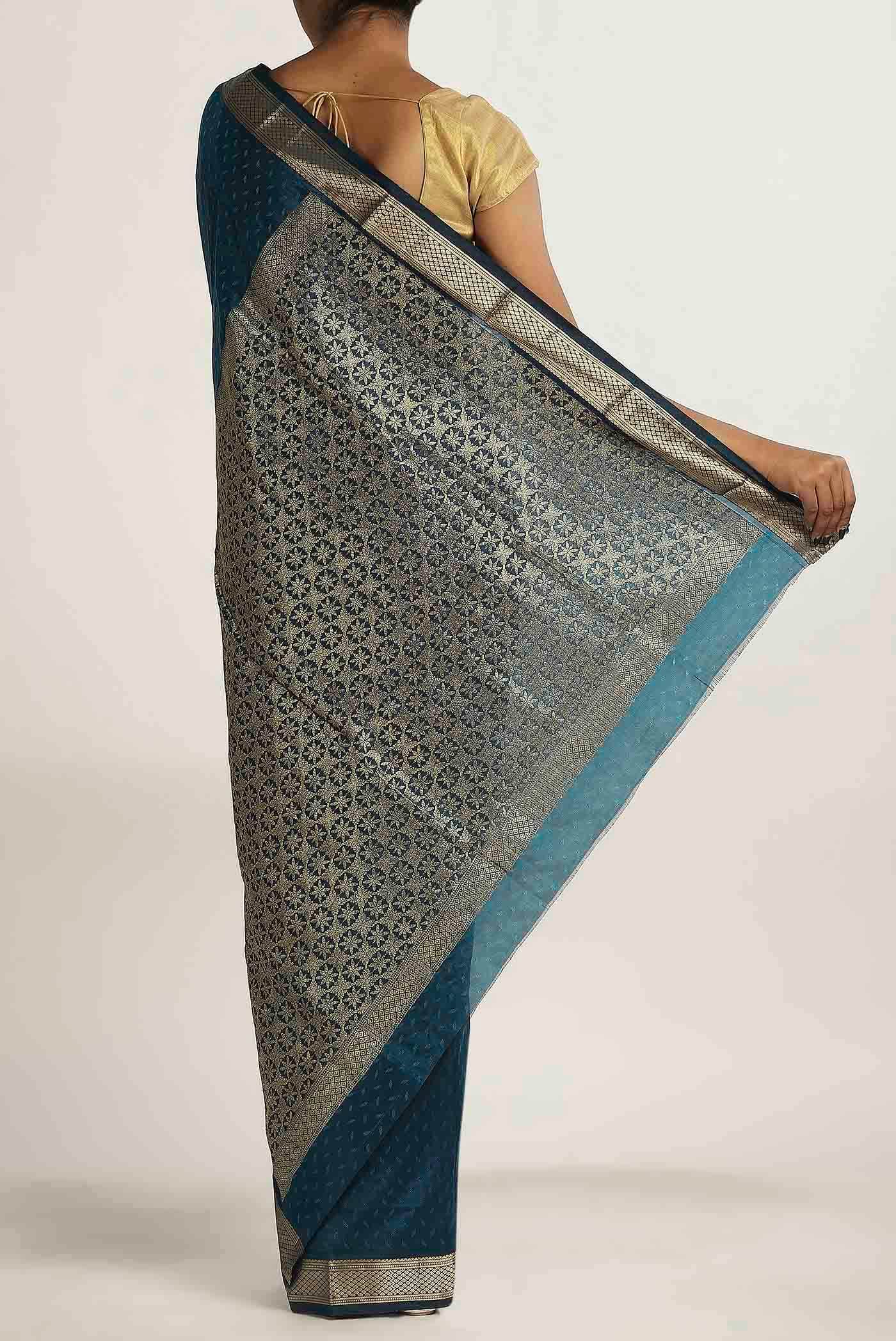 Blue Blended Bangalore Silk Saree