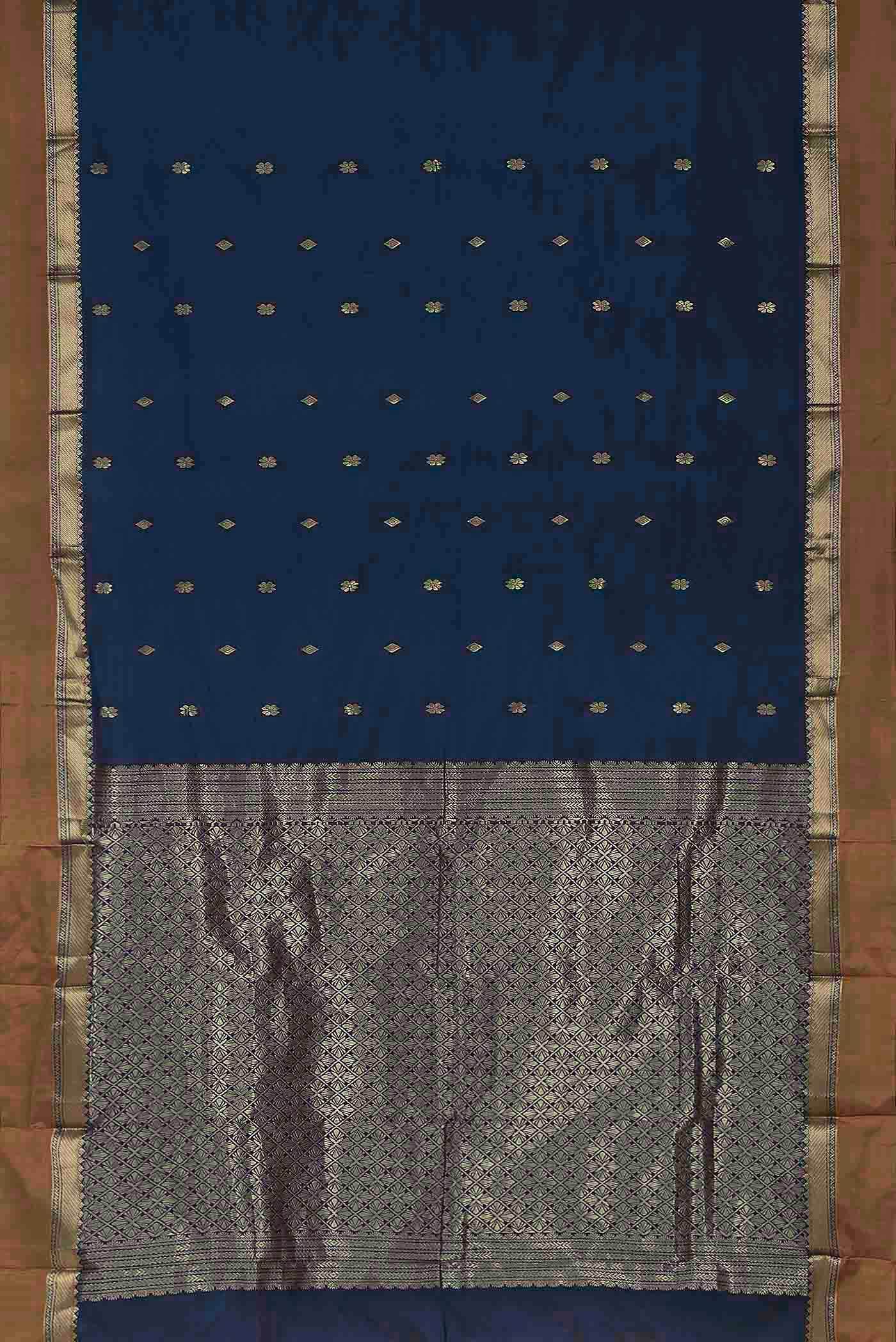 Blue Blended Printed Silk Saree