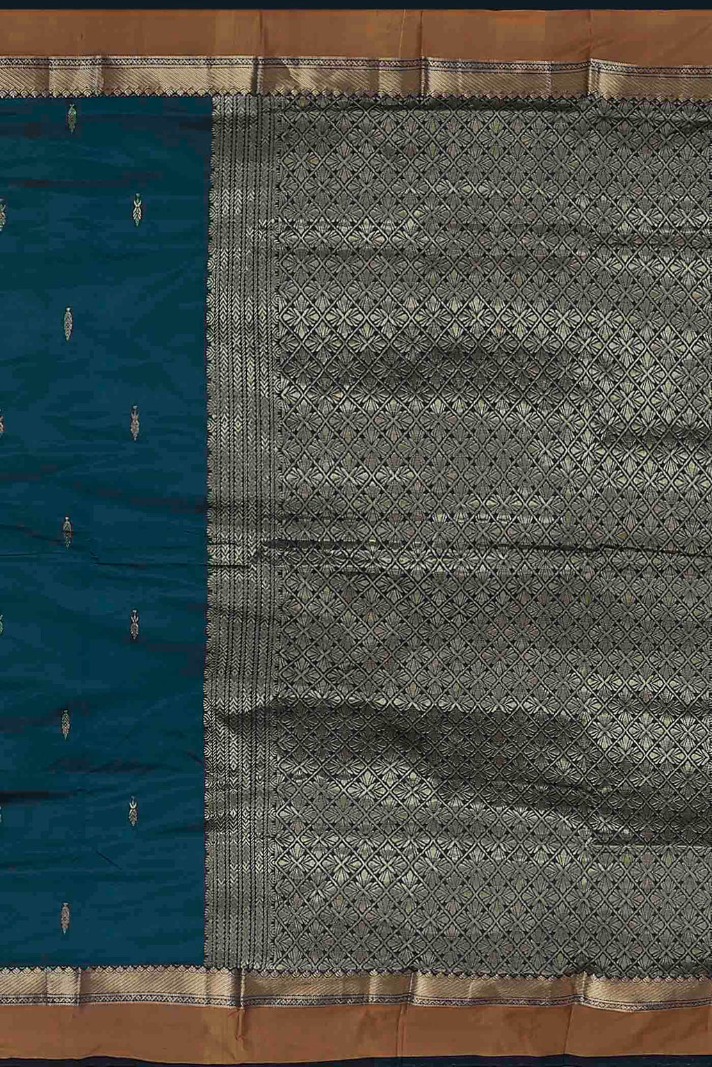 Blue Blended Printed Silk Saree