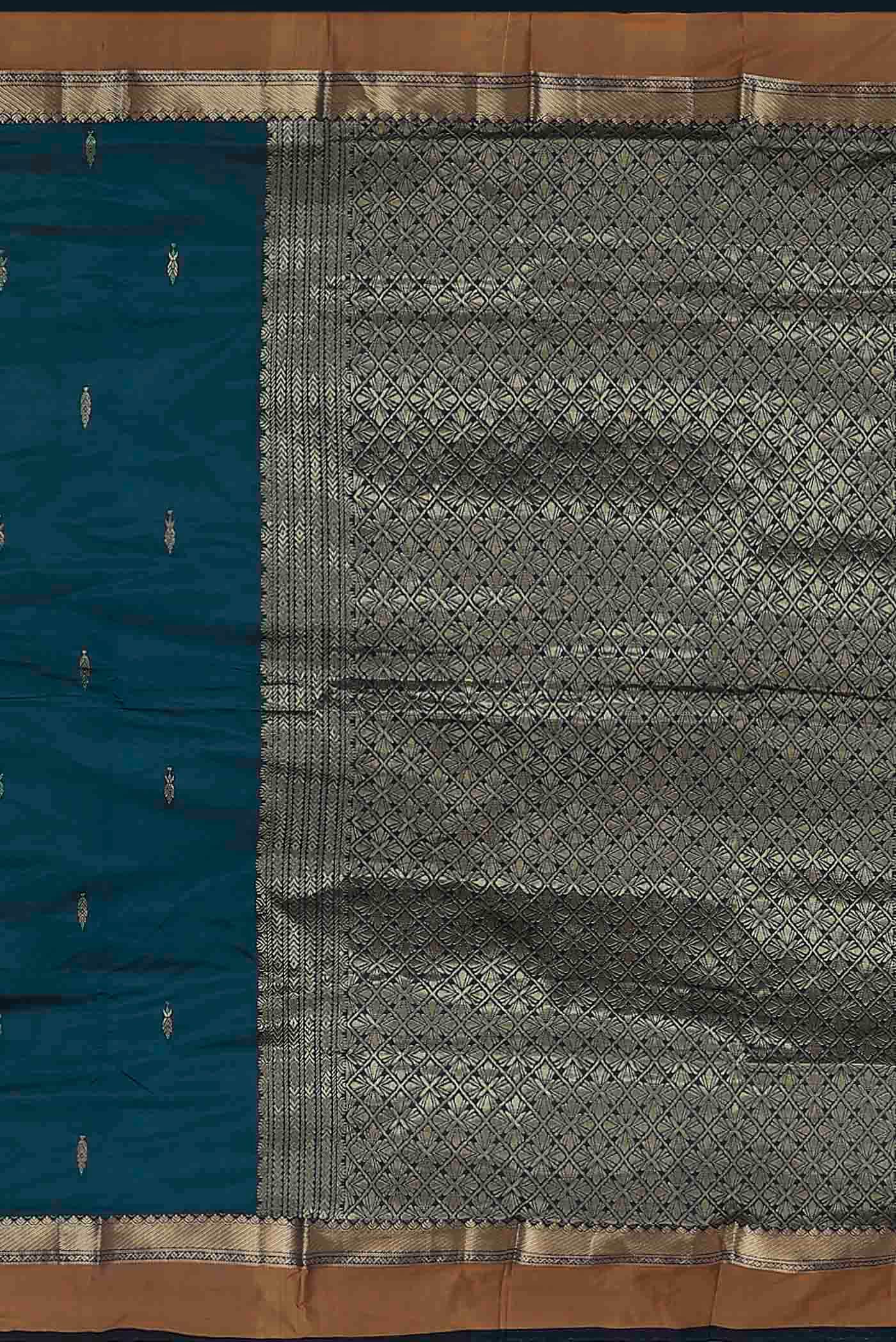 Blue Blended Printed Silk Saree