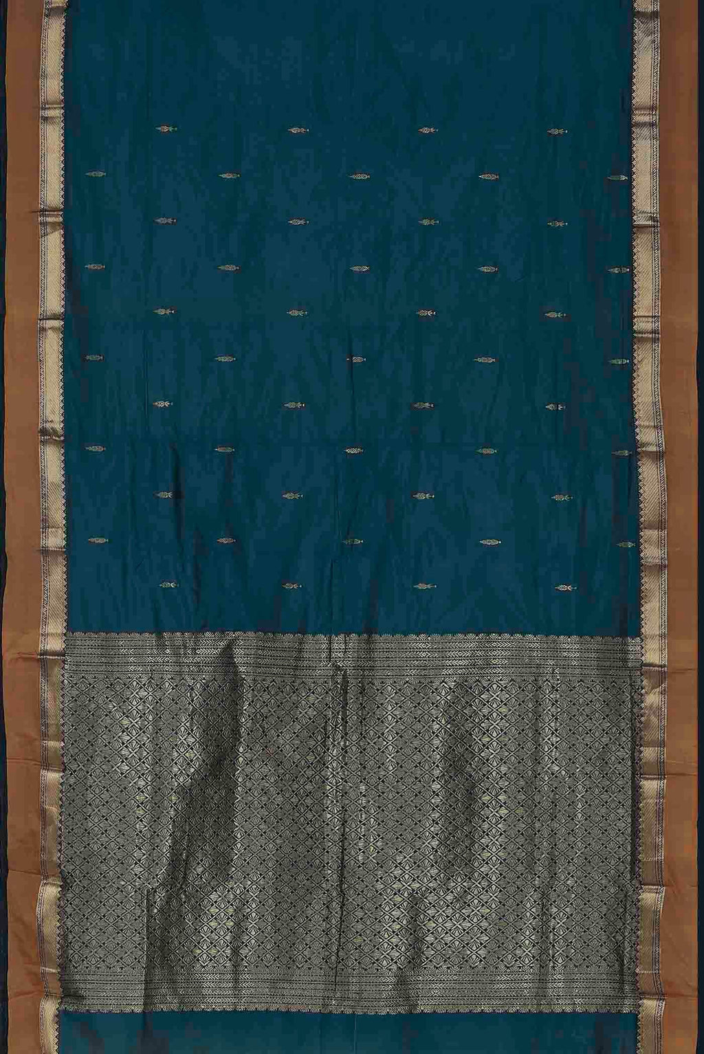 Blue Blended Printed Silk Saree