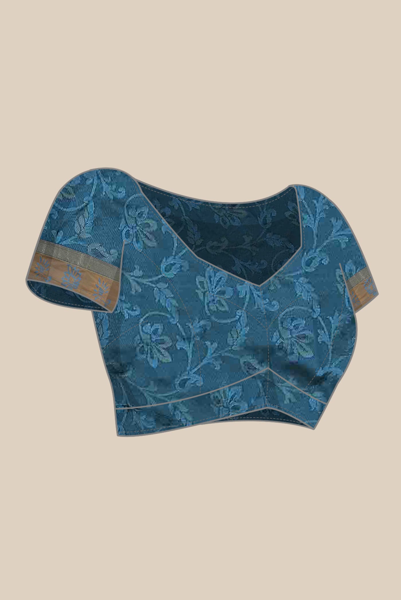 Blue Blended Printed Silk Saree