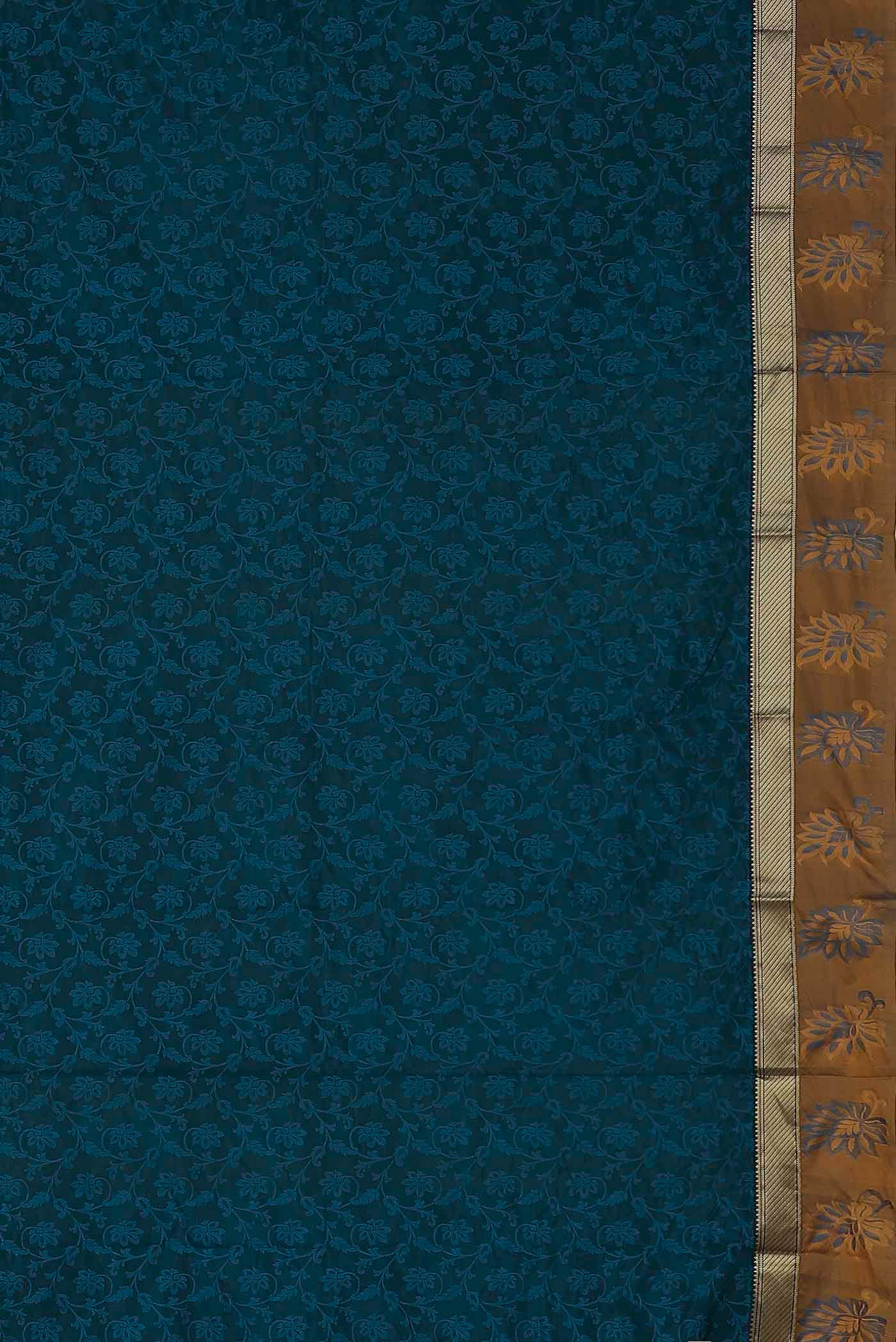 Blue Blended Printed Silk Saree