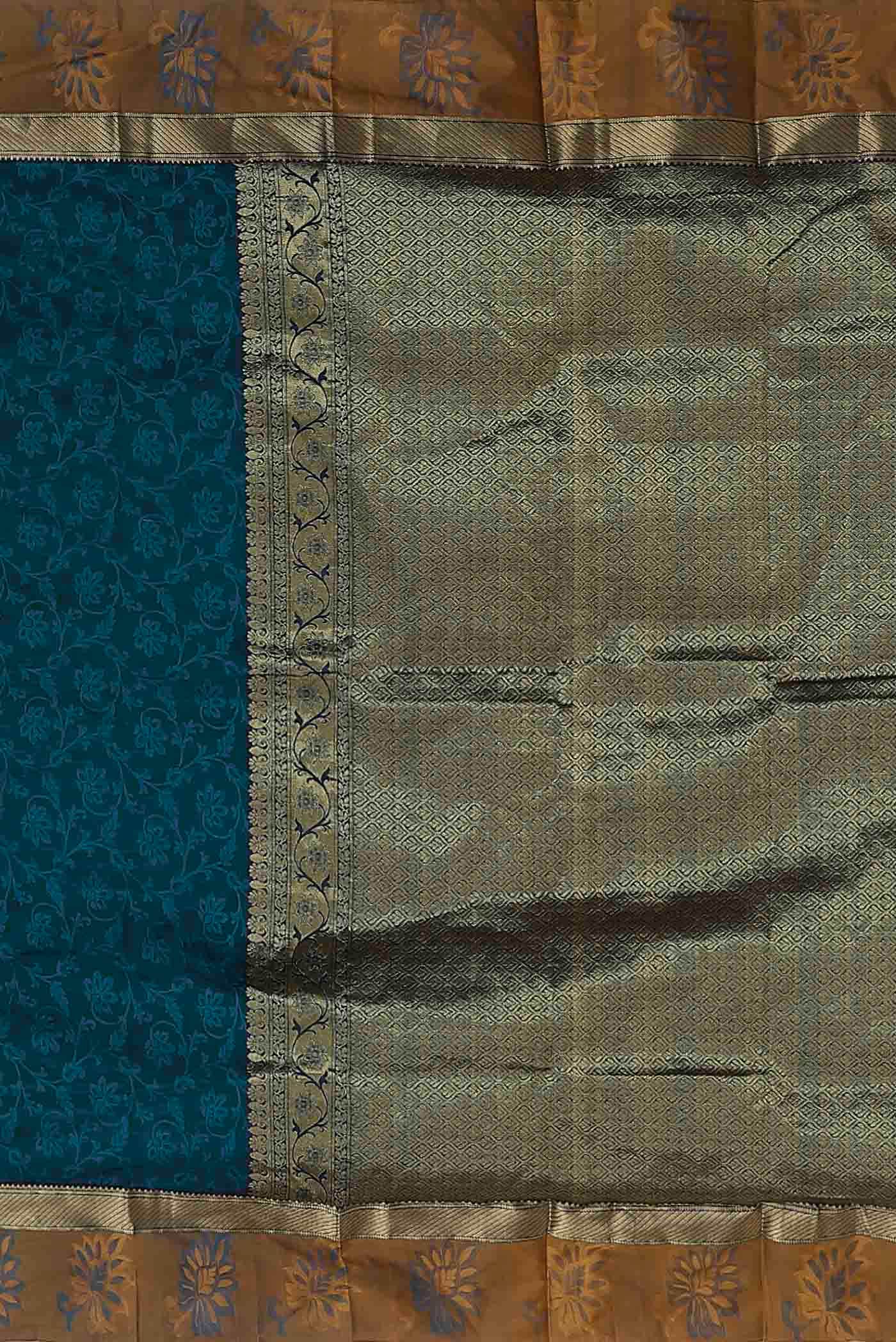 Blue Blended Printed Silk Saree