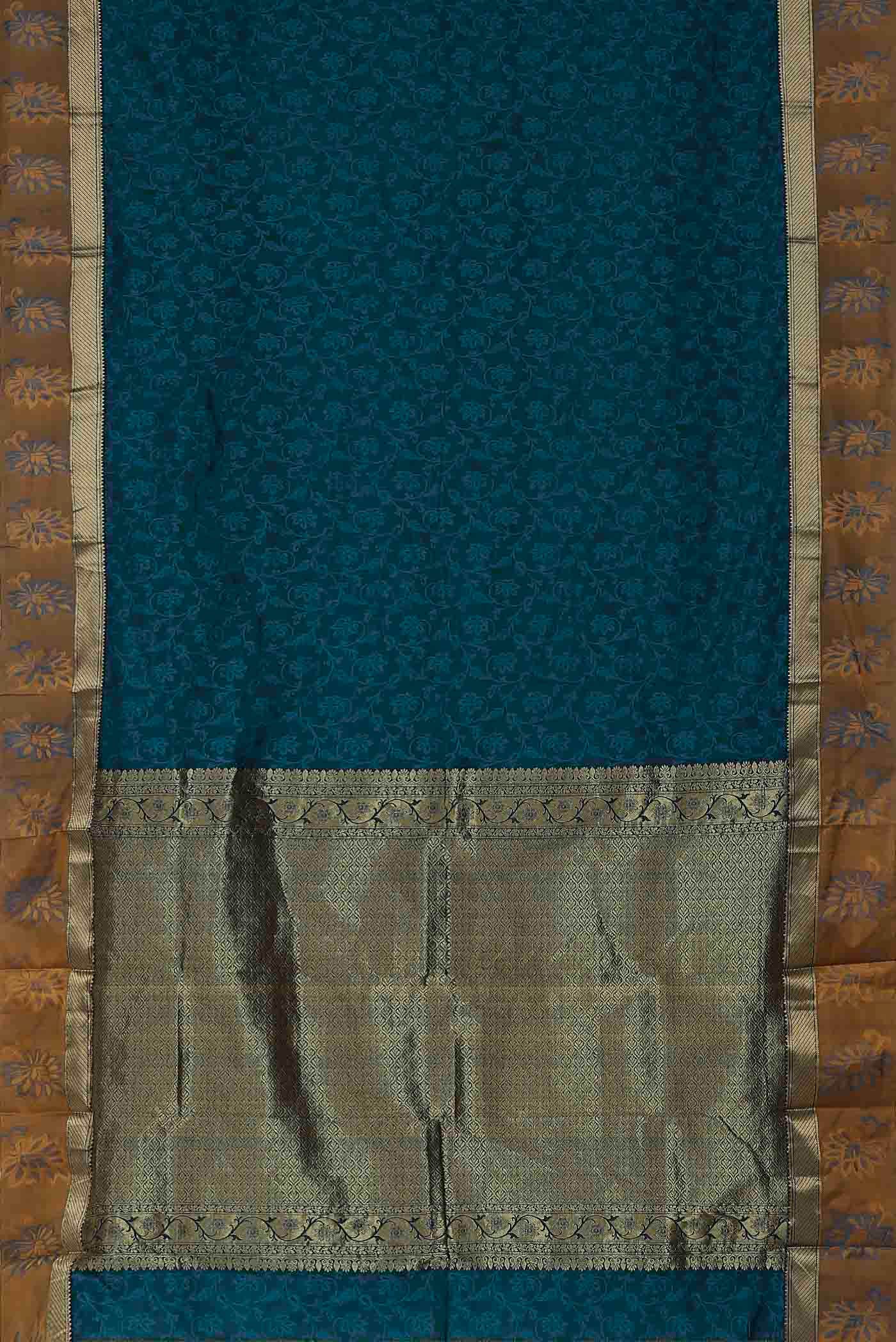 Blue Blended Printed Silk Saree