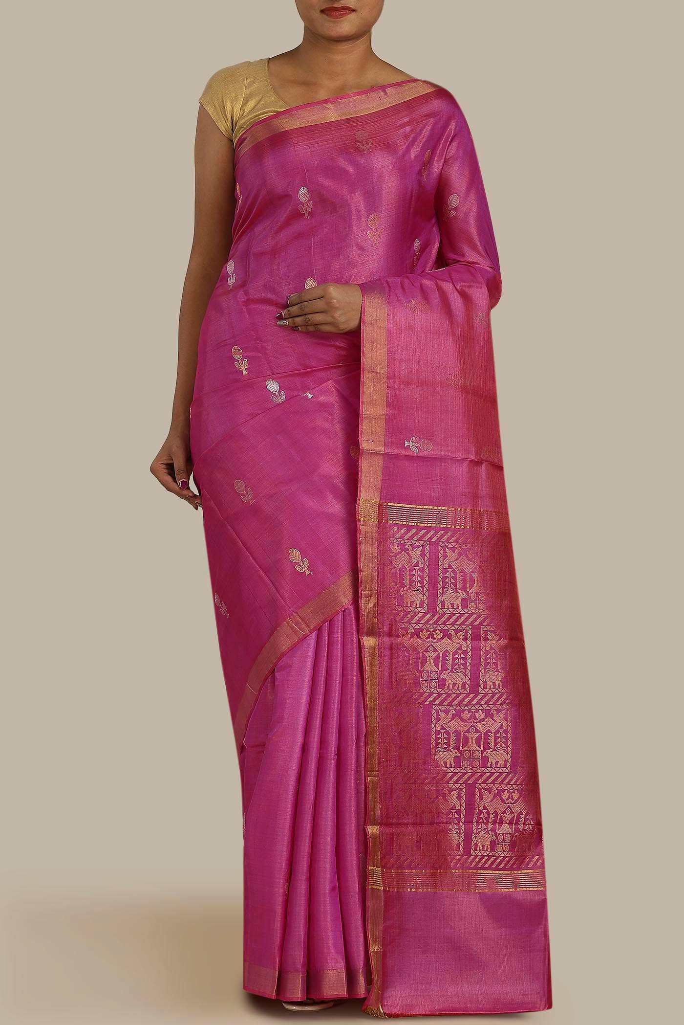 Pink Bhagalpuri Tussar Silk Saree
