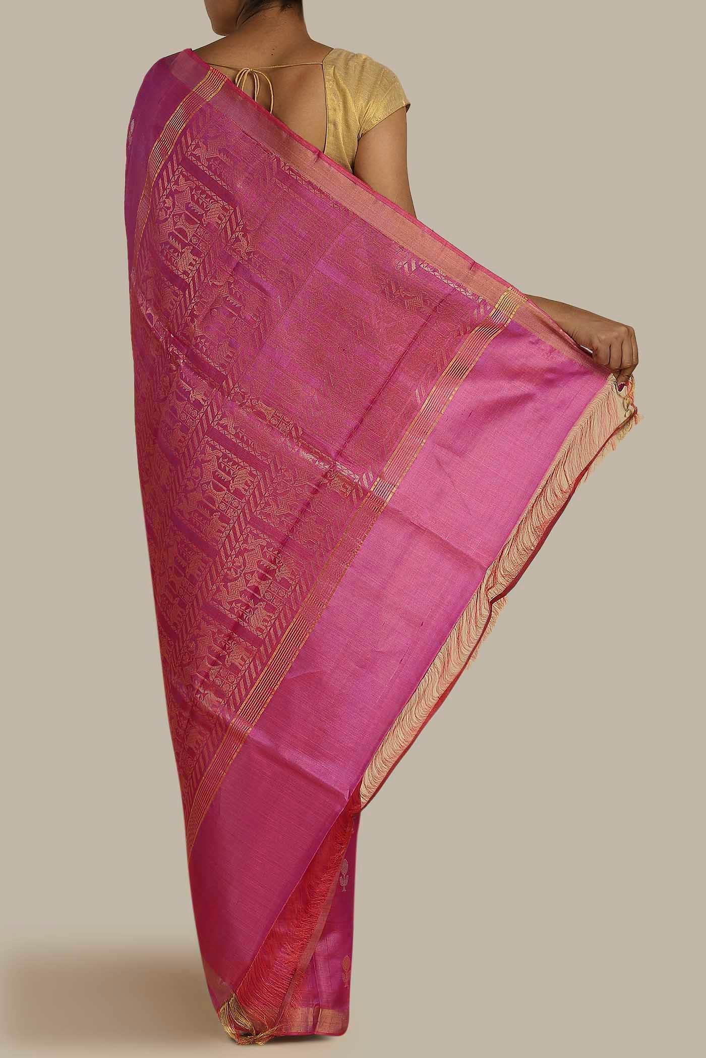Pink Bhagalpuri Tussar Silk Saree