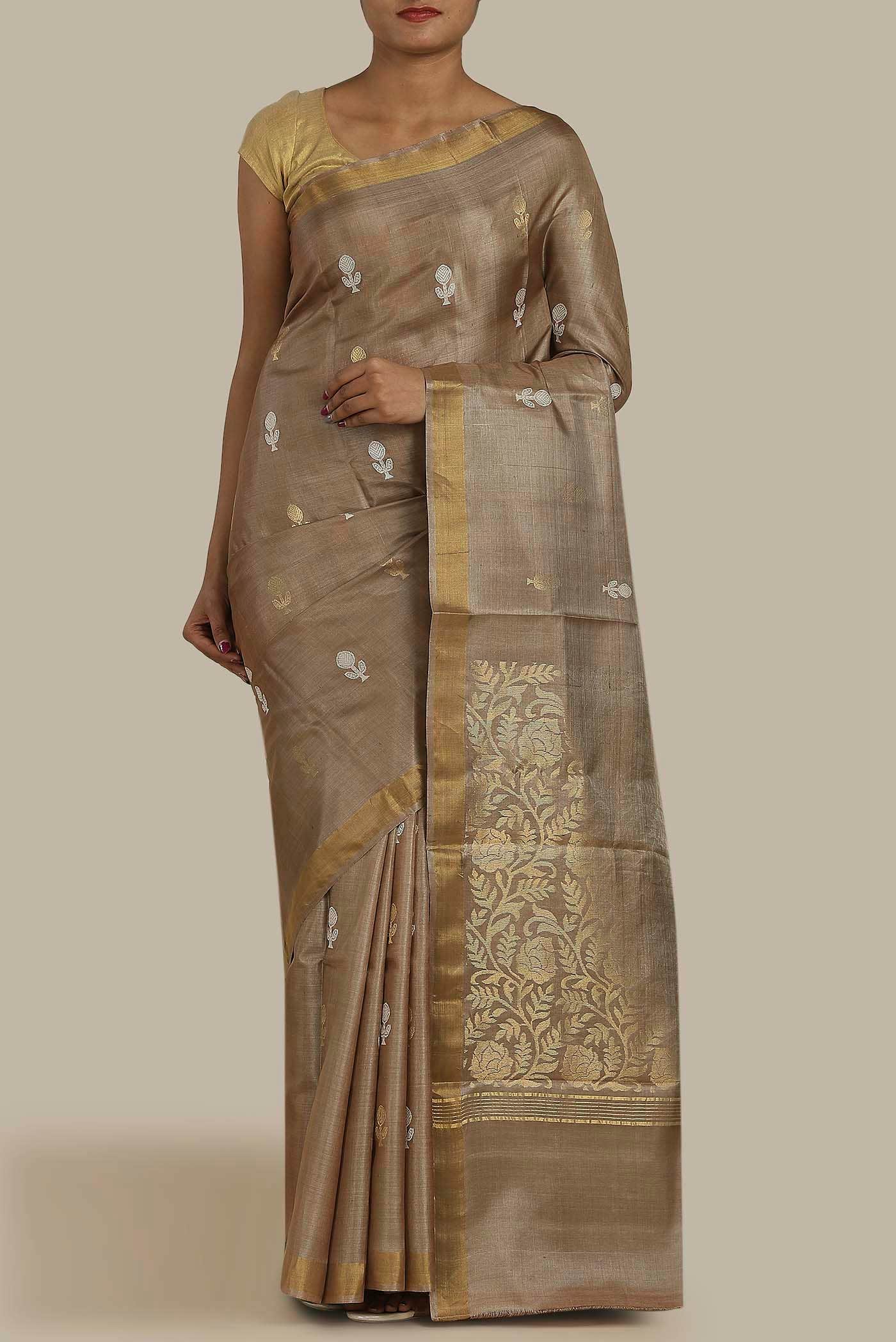 Beige Bhagalpuri Tussar Silk Saree