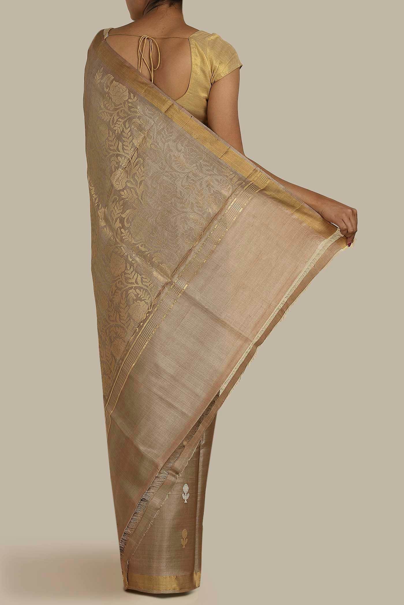 Beige Bhagalpuri Tussar Silk Saree