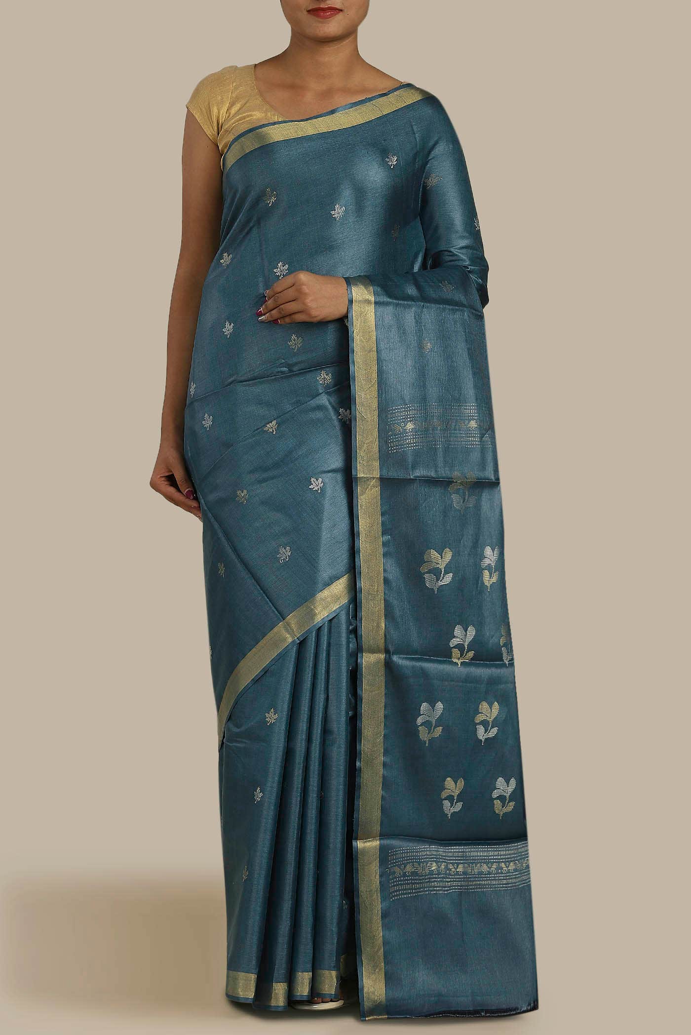 Blue Bhagalpuri Tussar Silk Saree