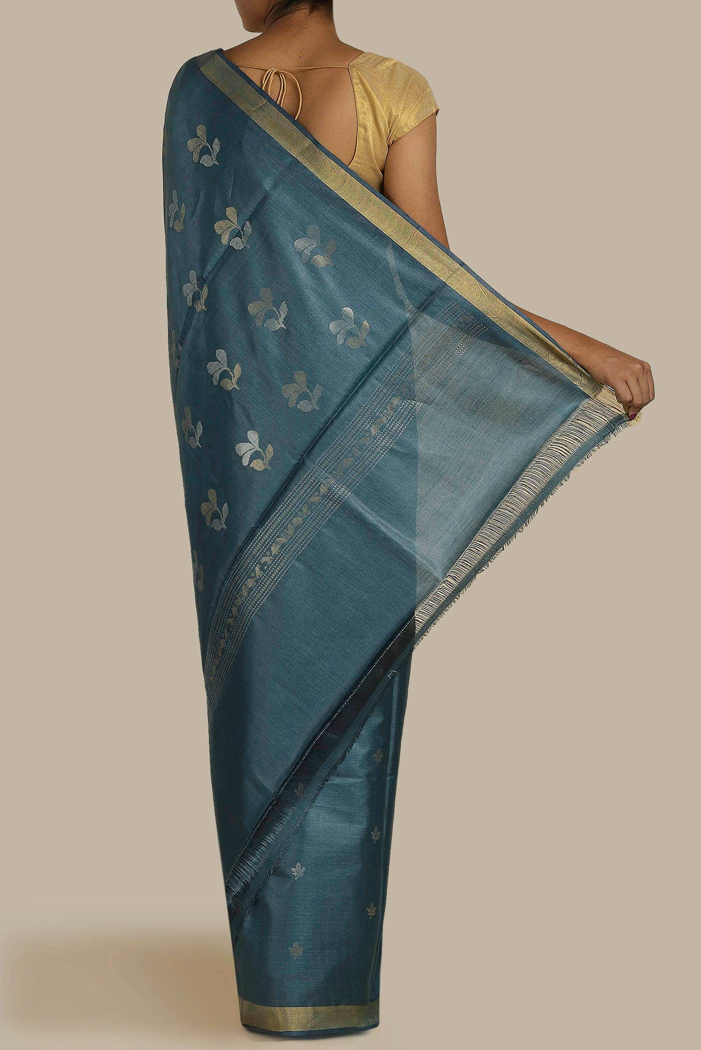 Blue Bhagalpuri Tussar Silk Saree