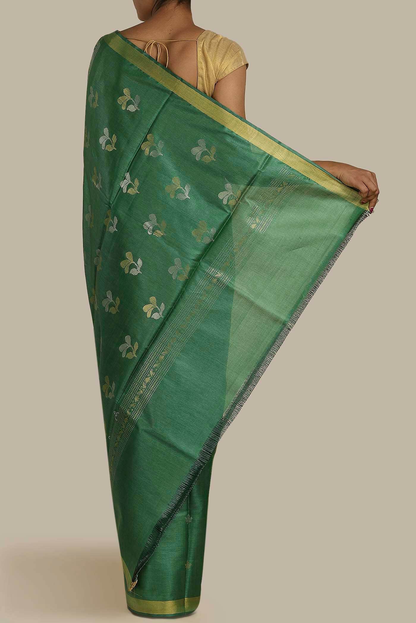Green Bhagalpuri Tussar Silk Saree