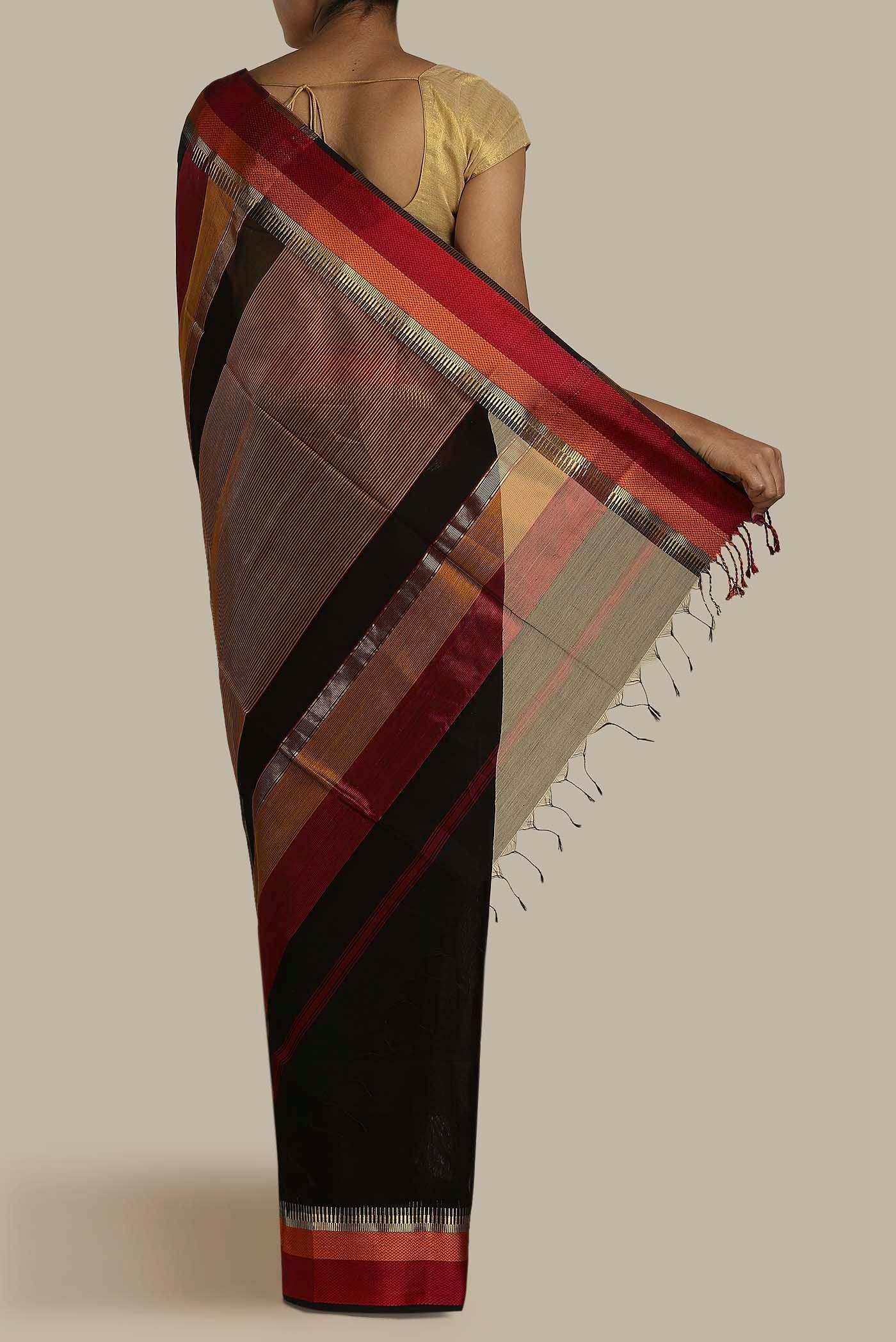 Black Maheshwari Silk Cotton Saree