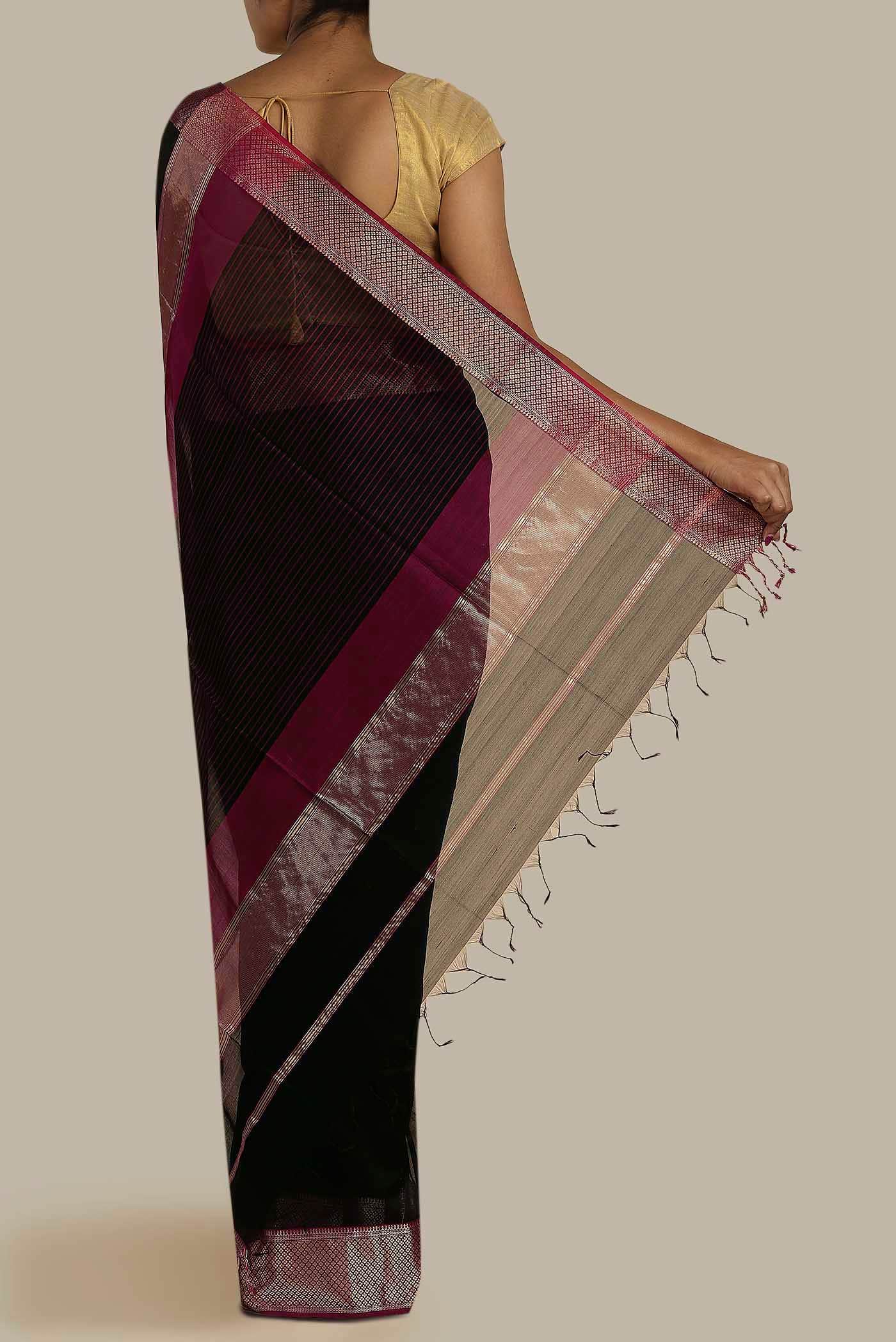 Black Maheshwari Silk Cotton Saree