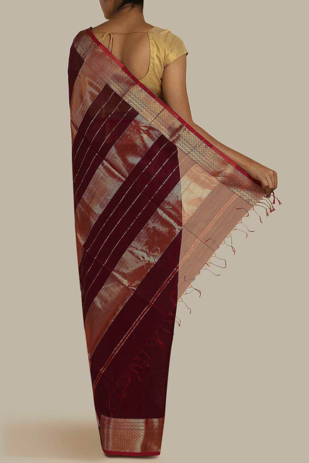 Maroon Maheshwari Silk Cotton Saree