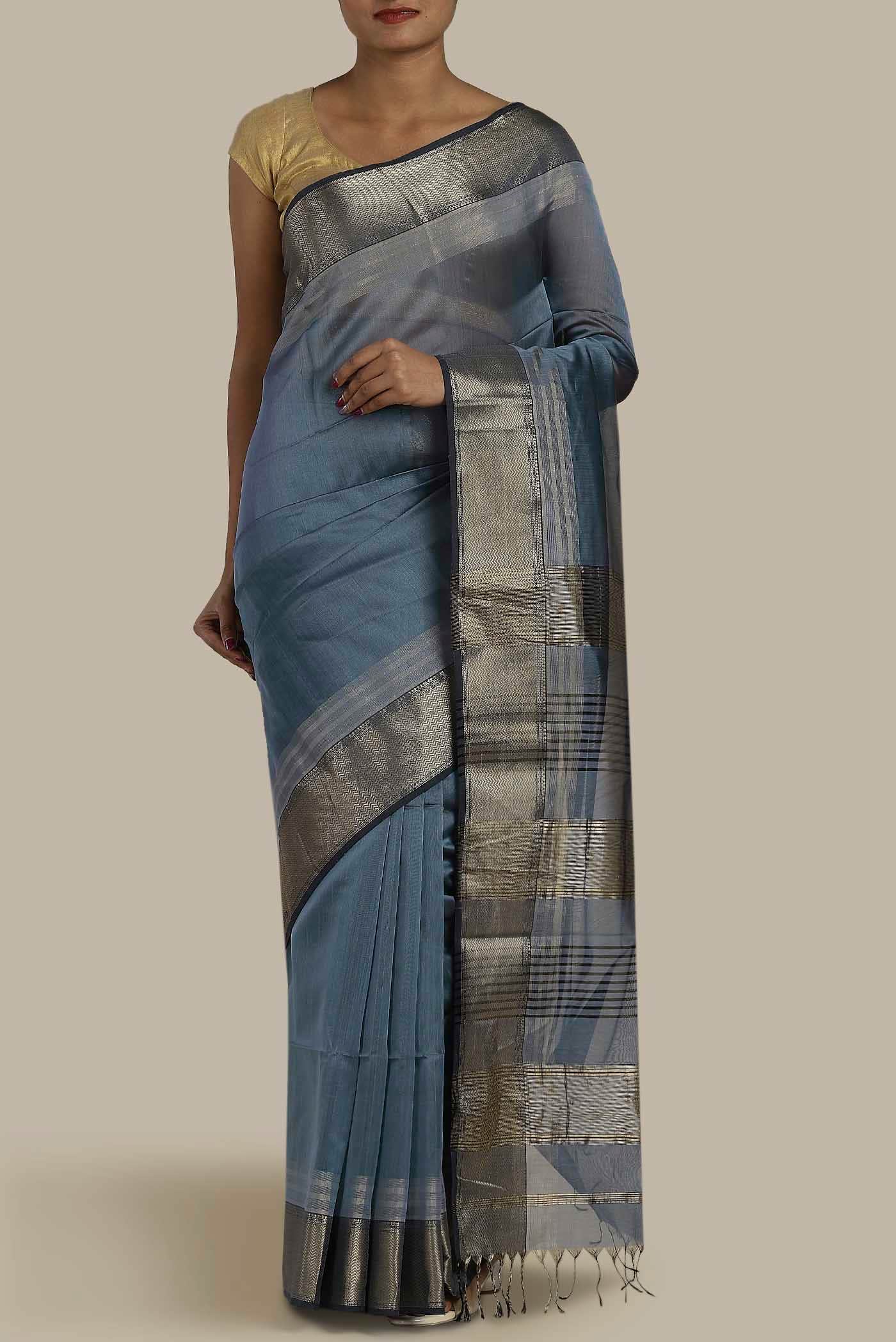 Blue Maheshwari Silk Cotton Saree
