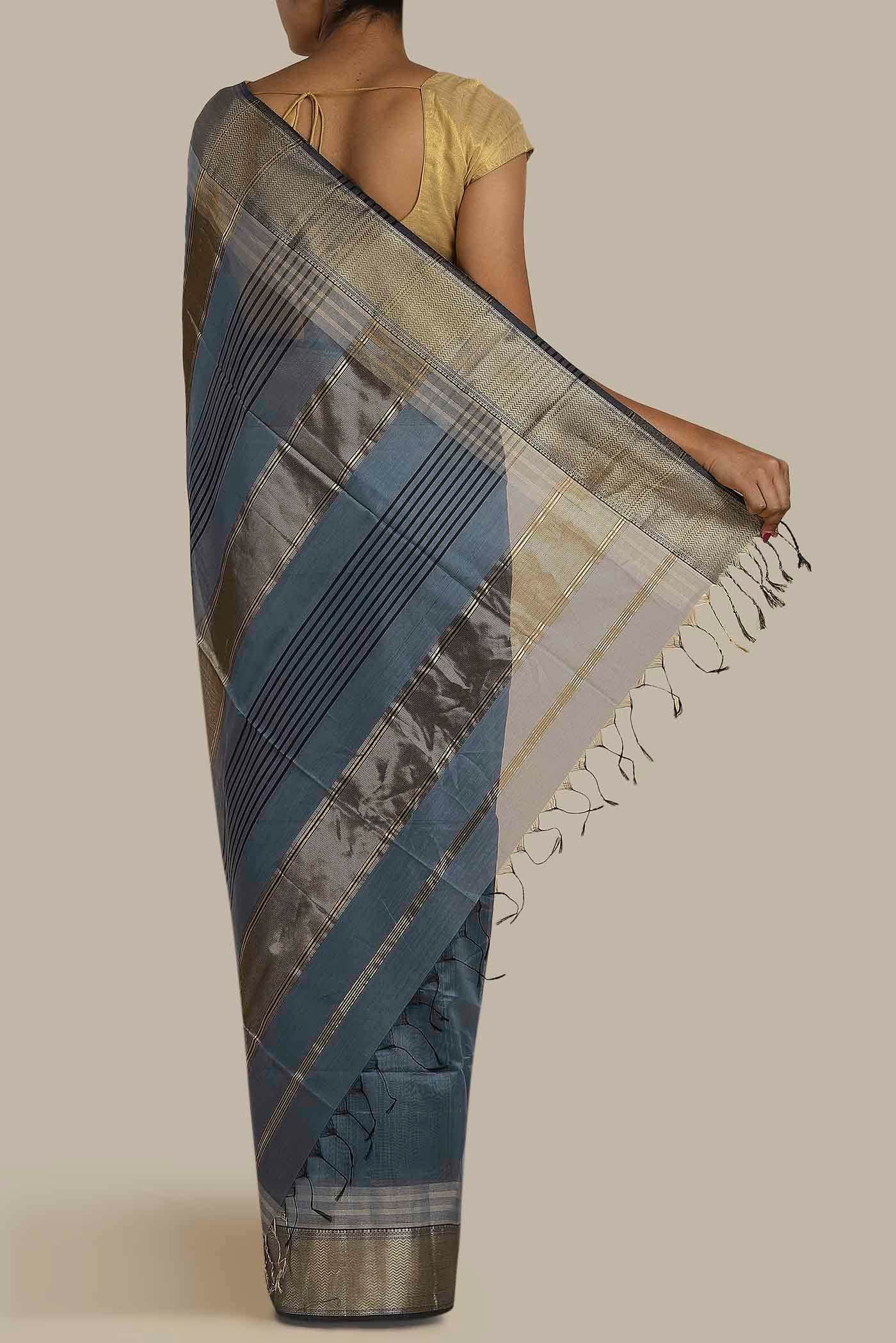 Blue Maheshwari Silk Cotton Saree