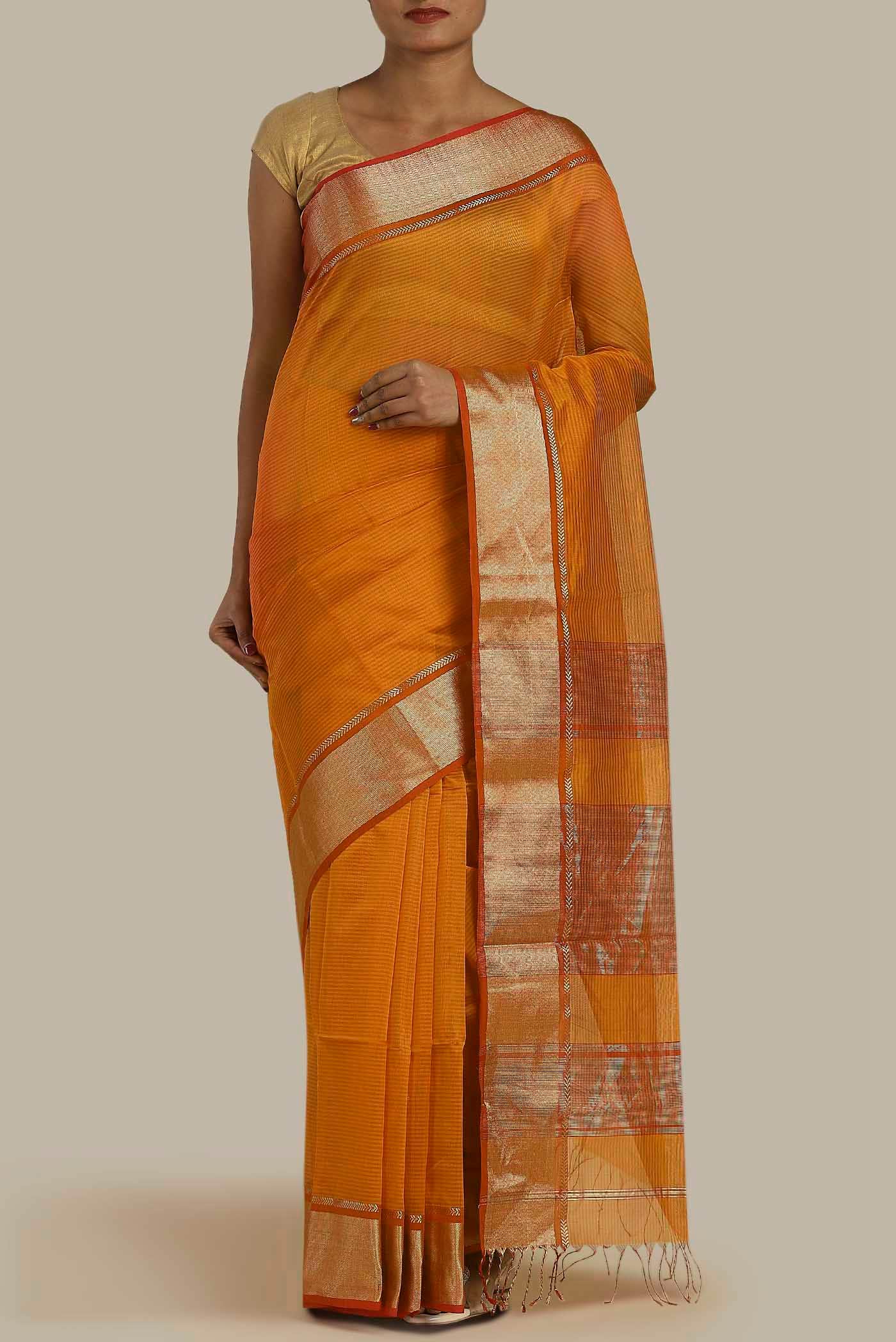 Orange Maheshwari Silk Cotton Saree