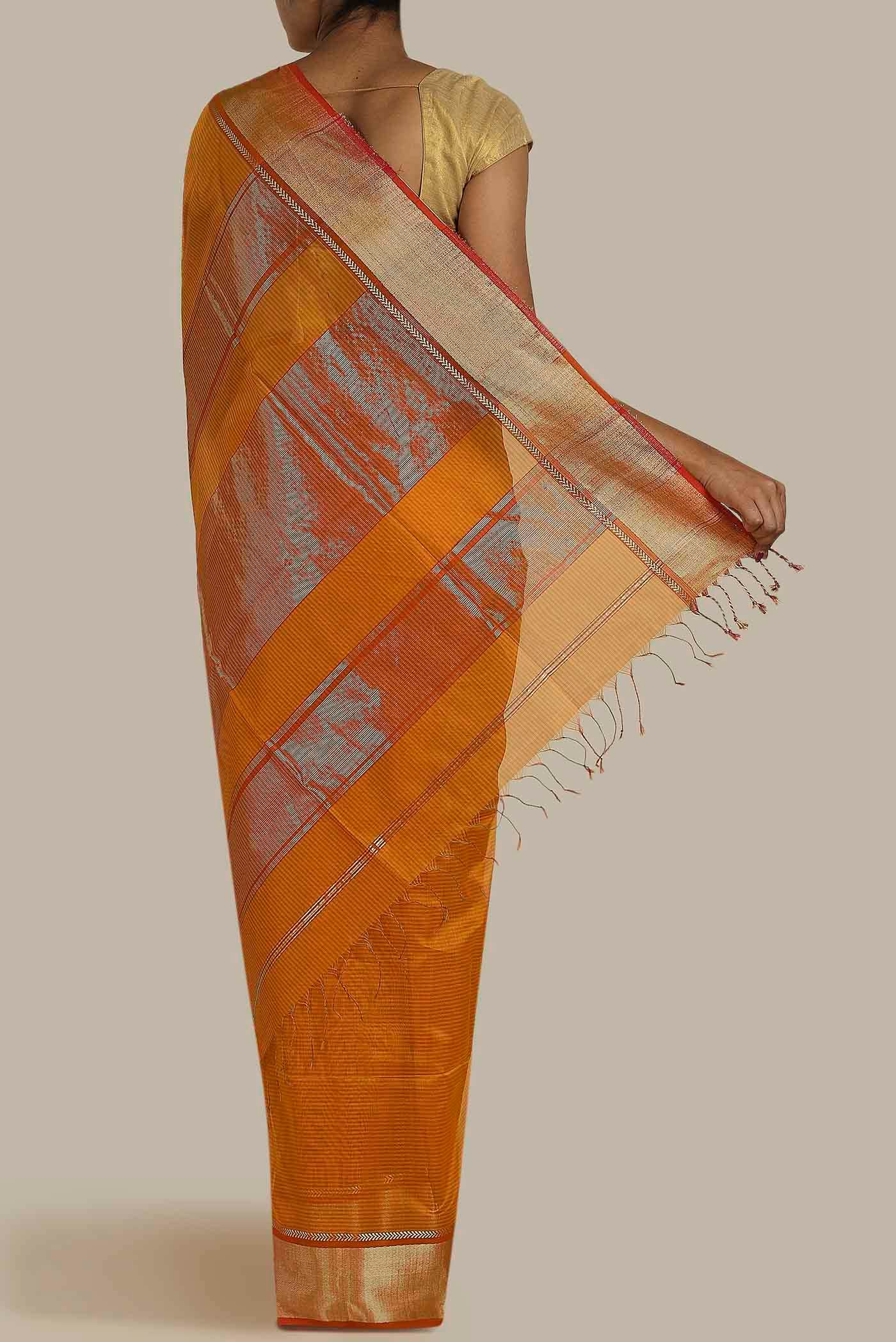 Orange Maheshwari Silk Cotton Saree