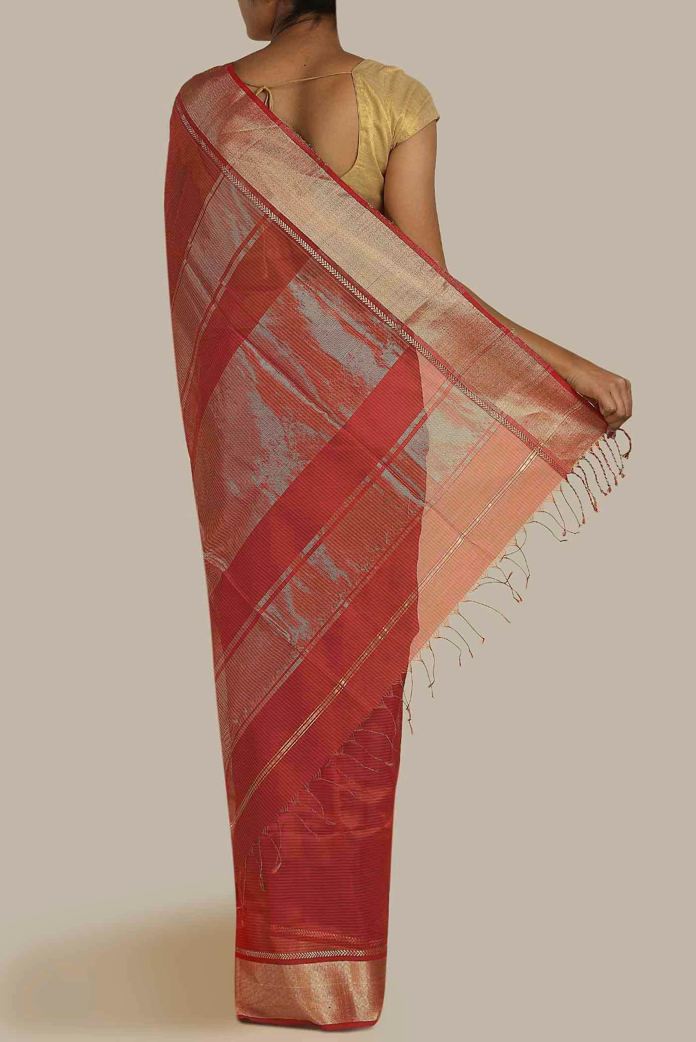 Red Maheshwari Silk Cotton Saree